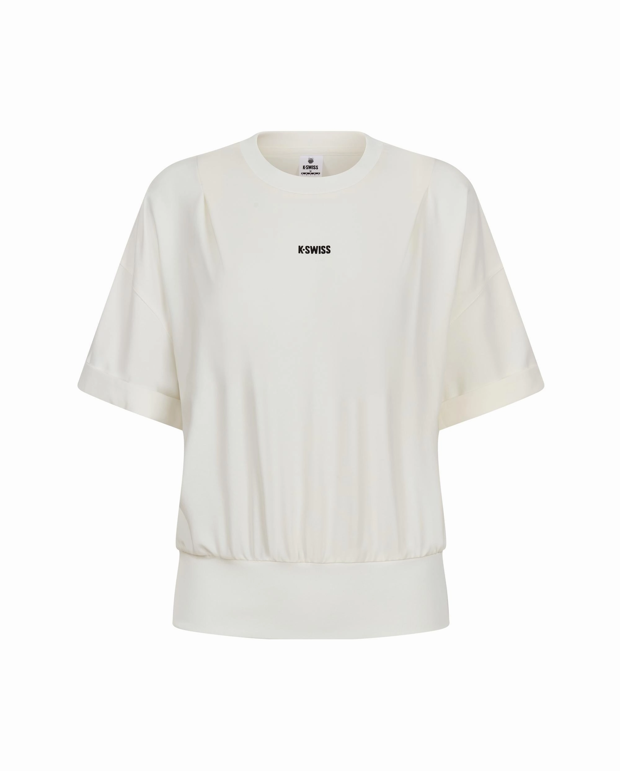 1910771-115 | WOMEN'S K-SWISS LOGO LOOSE FIT GATERED HEM T-SHIRT | WHITE/SPECIAL