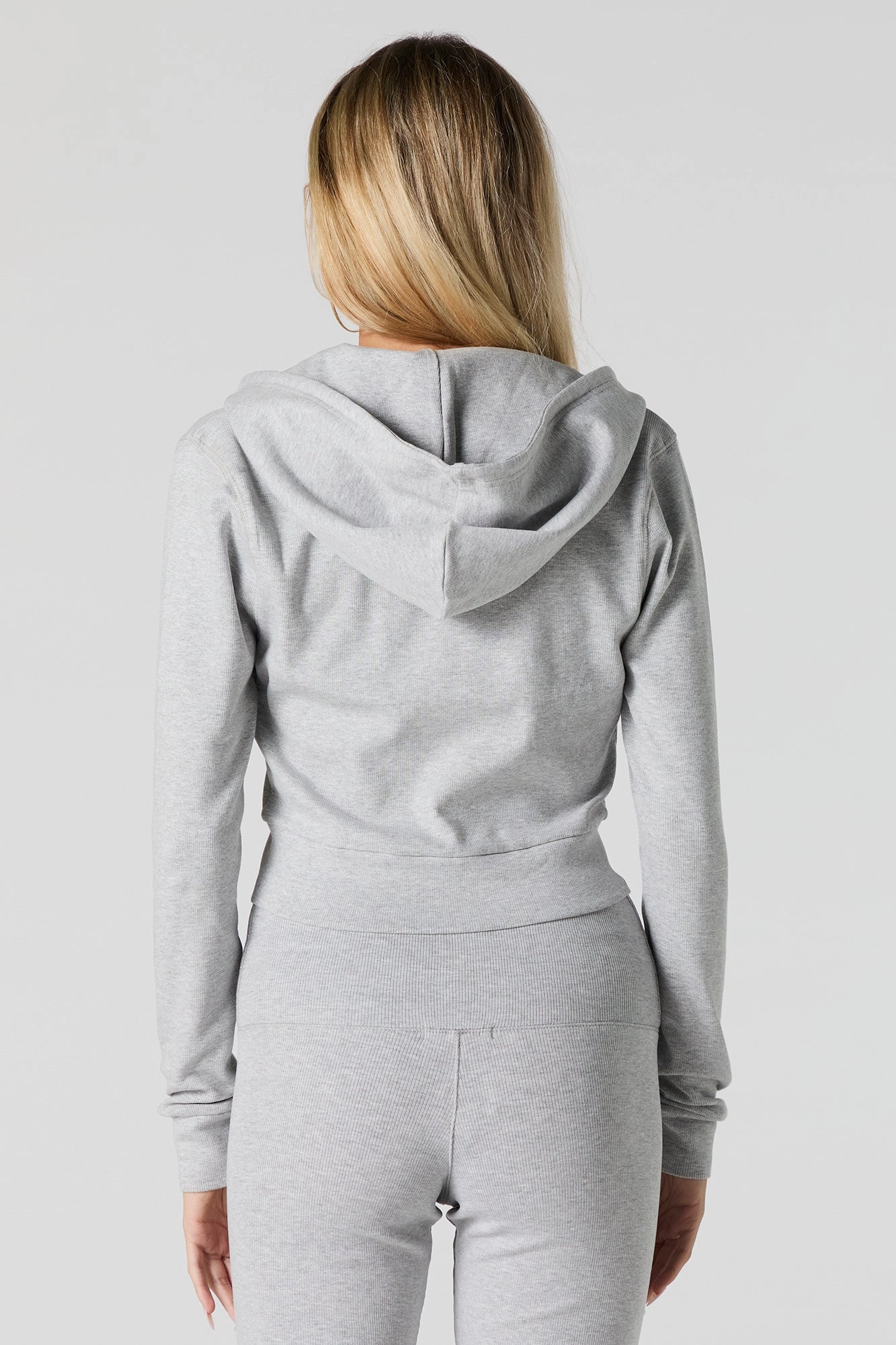 Active Ribbed Zip-Up Cropped Hoodie