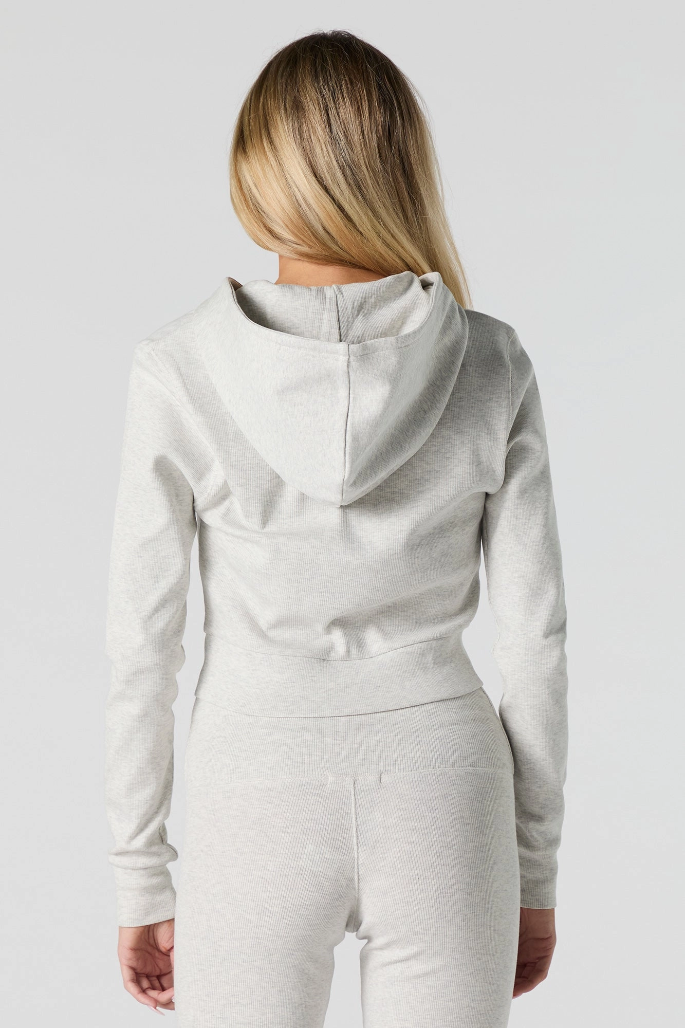 Active Ribbed Zip-Up Cropped Hoodie