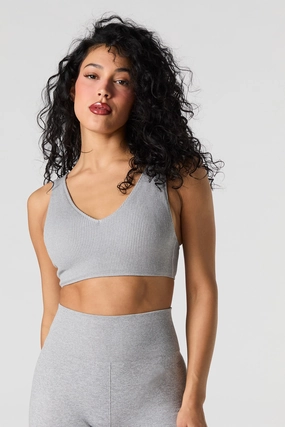 Active Seamless Ribbed V-Neck Tank with Built-In Cups