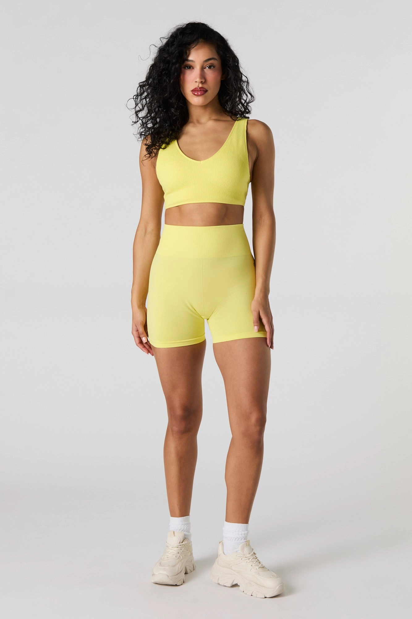 Active Seamless Ribbed V-Neck Tank with Built-In Cups
