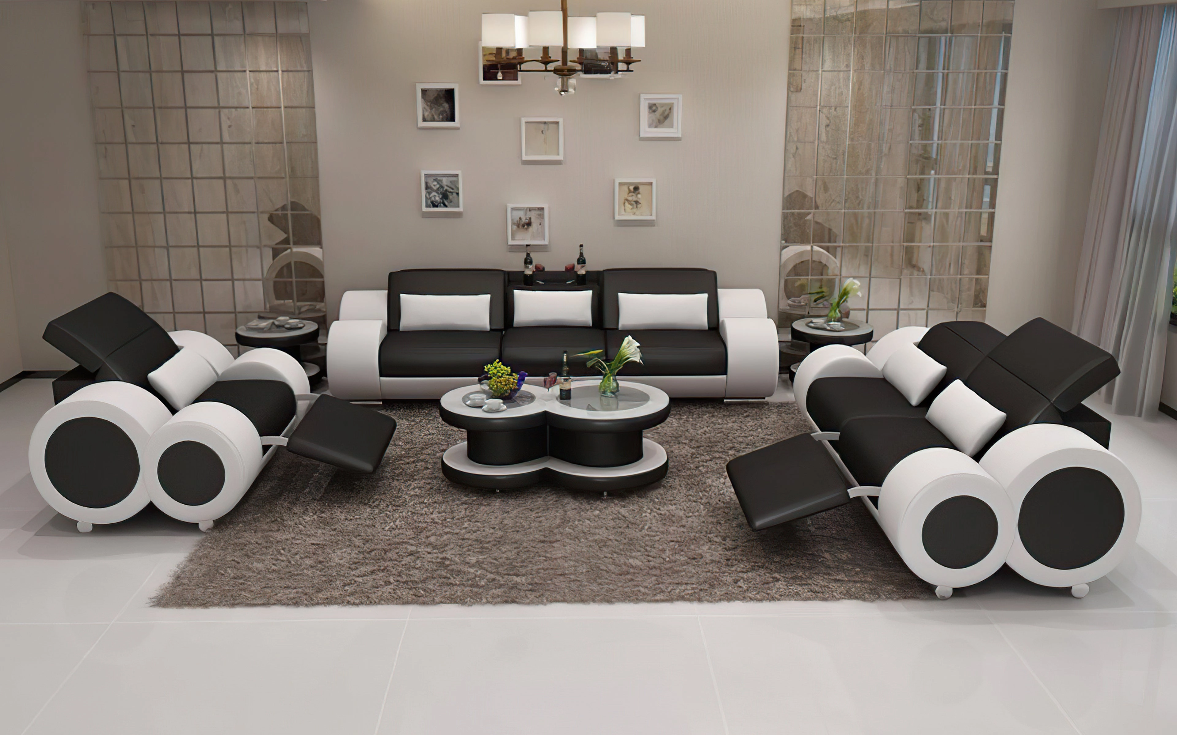 Aetius Modern Leather Sofa Set with Footrest
