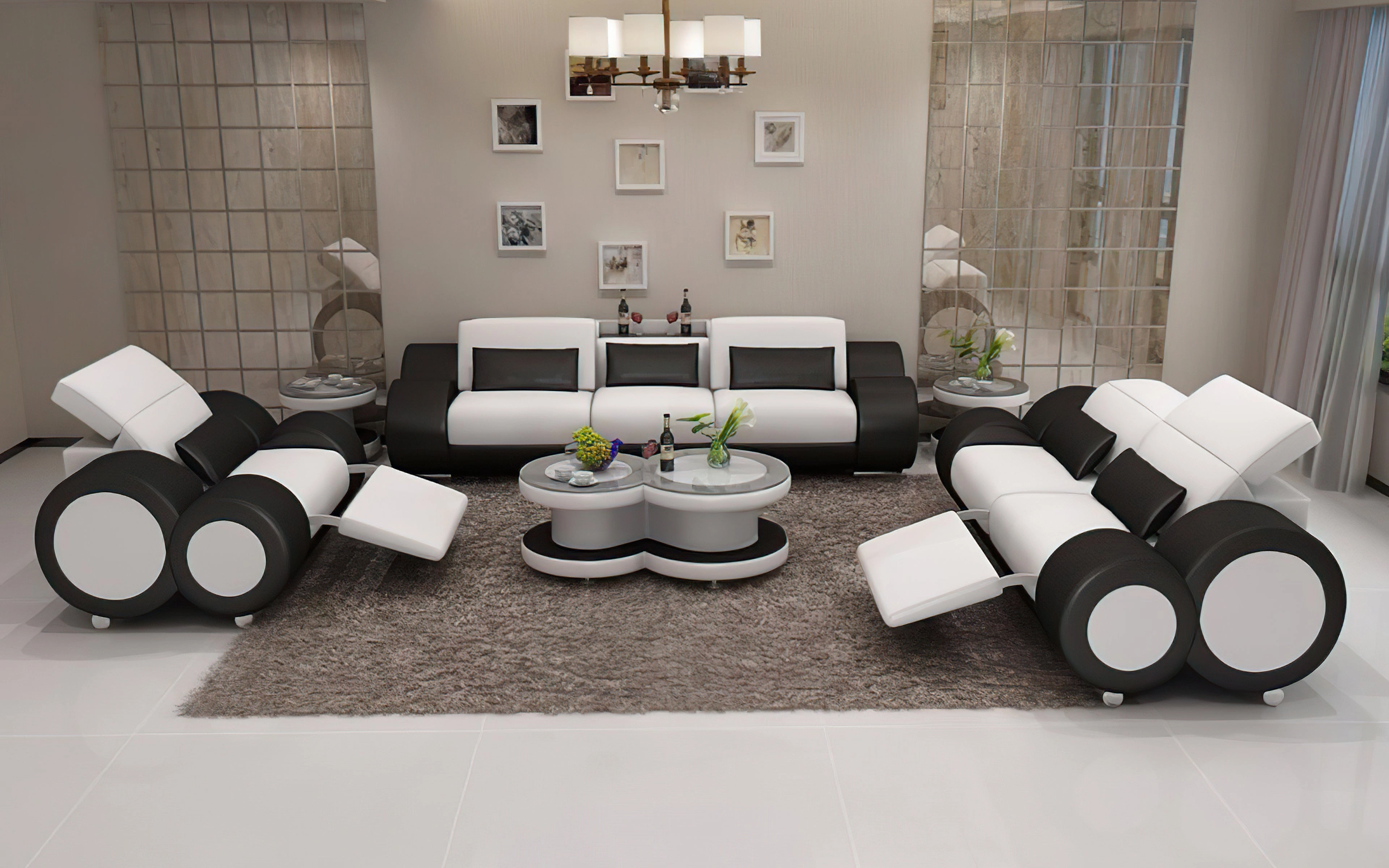 Aetius Modern Leather Sofa Set with Footrest