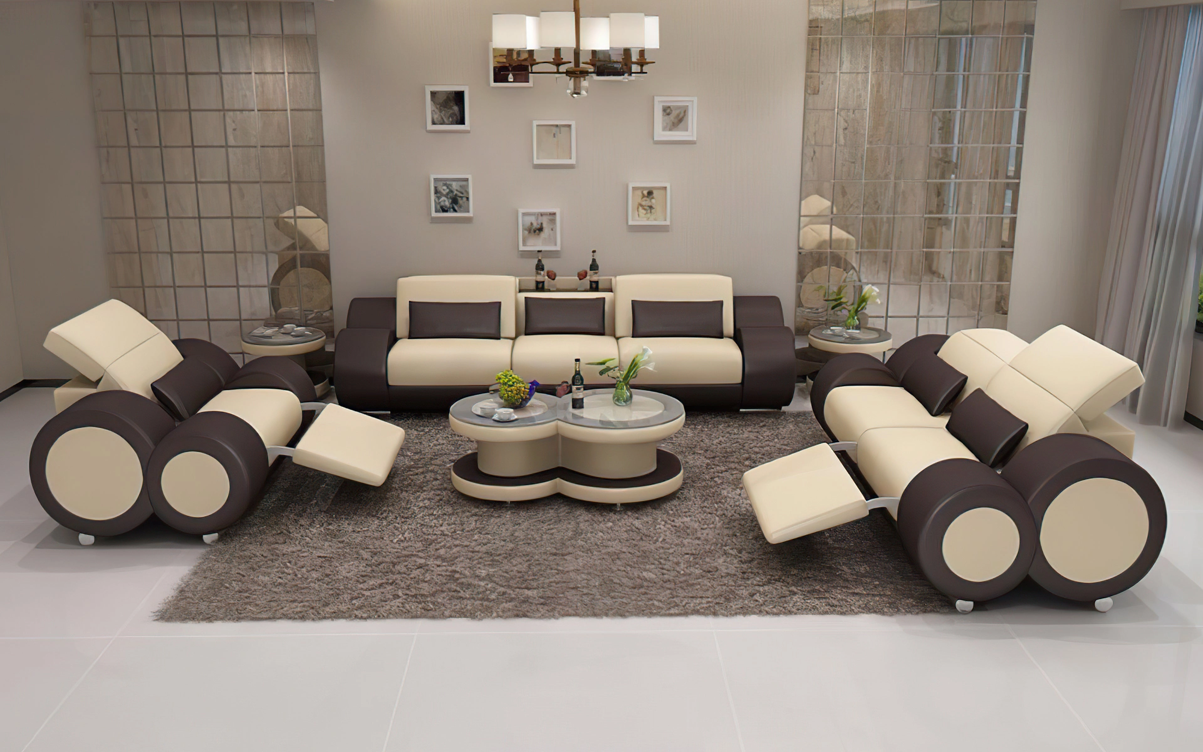 Aetius Modern Leather Sofa Set with Footrest