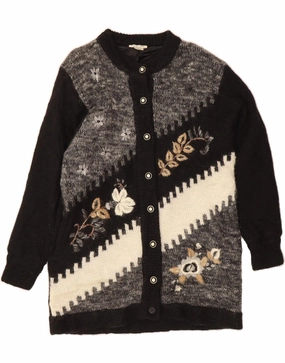 BASIC Womens Graphic Cardigan Sweater UK 10 Small Black Colourblock