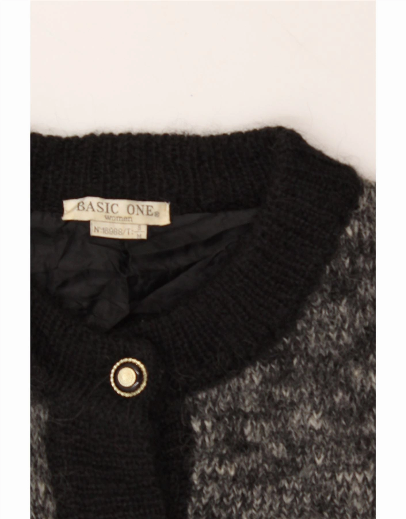 BASIC Womens Graphic Cardigan Sweater UK 10 Small Black Colourblock