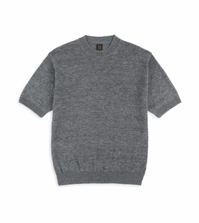 Batoner Washed High Count Linen Short Sleeve Crew Neck Sweater: Grey