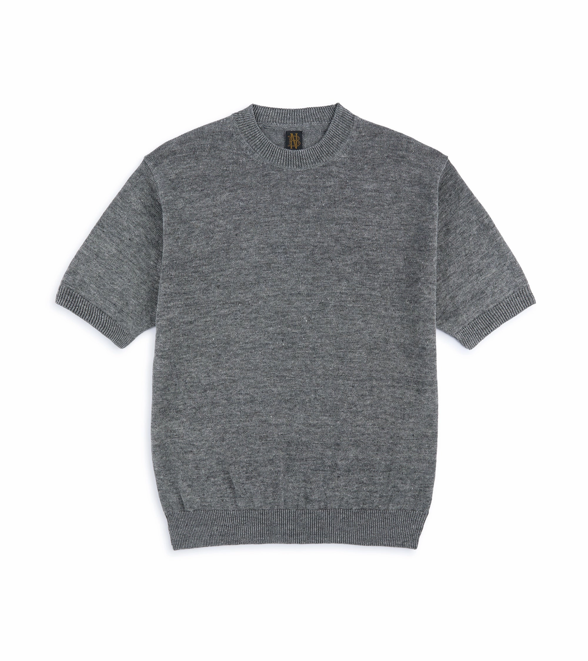 Batoner Washed High Count Linen Short Sleeve Crew Neck Sweater: Grey