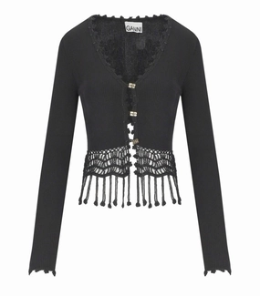 Black Crochet Cropped Cardigan