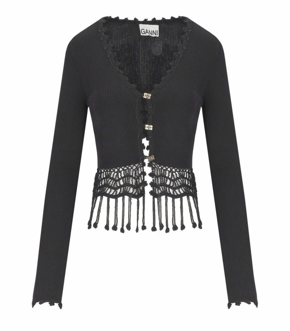 Black Crochet Cropped Cardigan