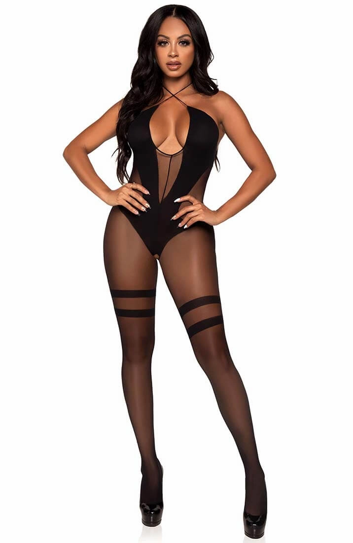 Black keyhole halter bodystocking - Savage Attitude