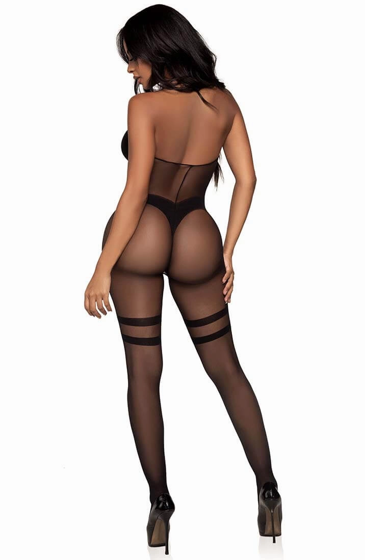 Black keyhole halter bodystocking - Savage Attitude