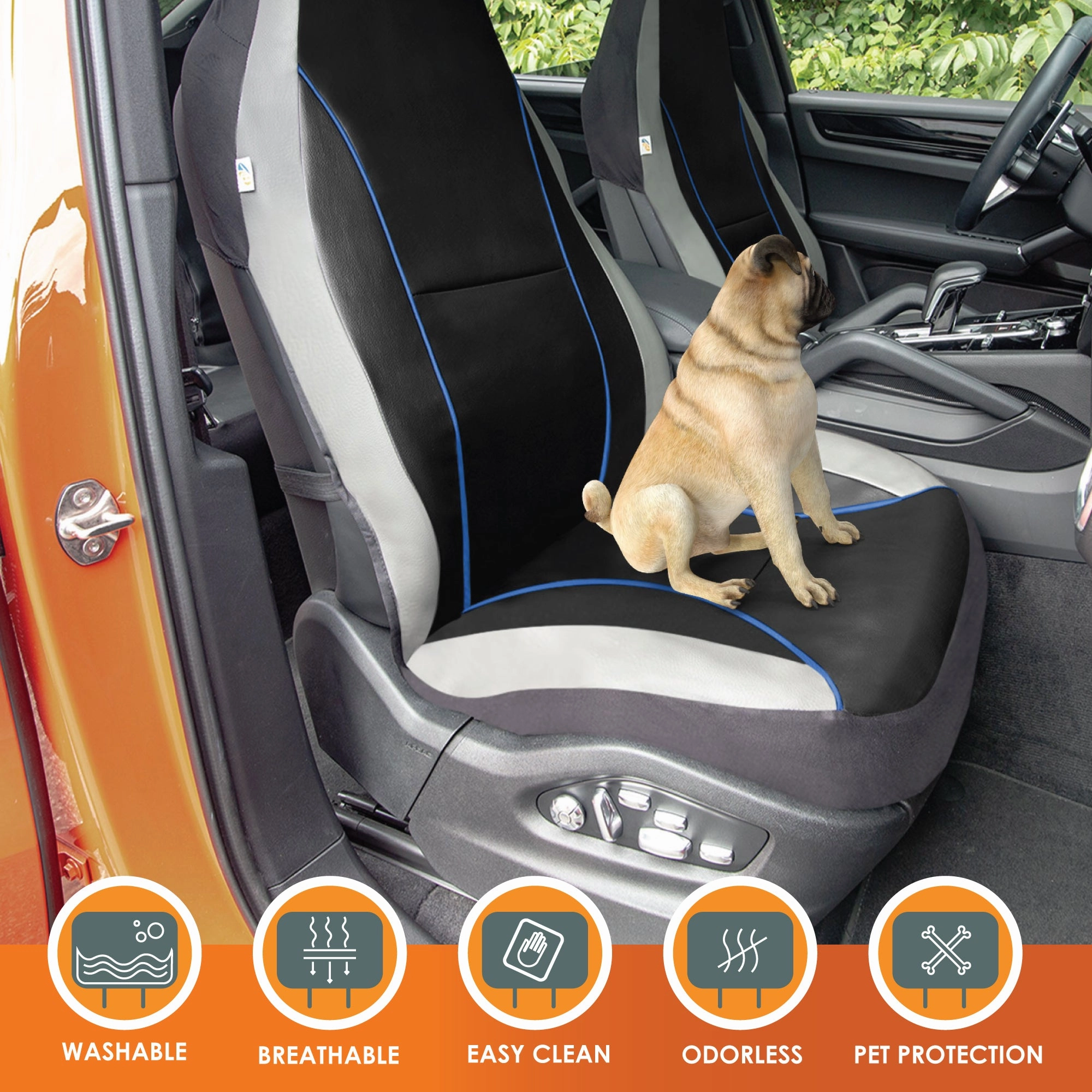 Bold Contrasting Leatherette Seat Covers Full Set - Blue