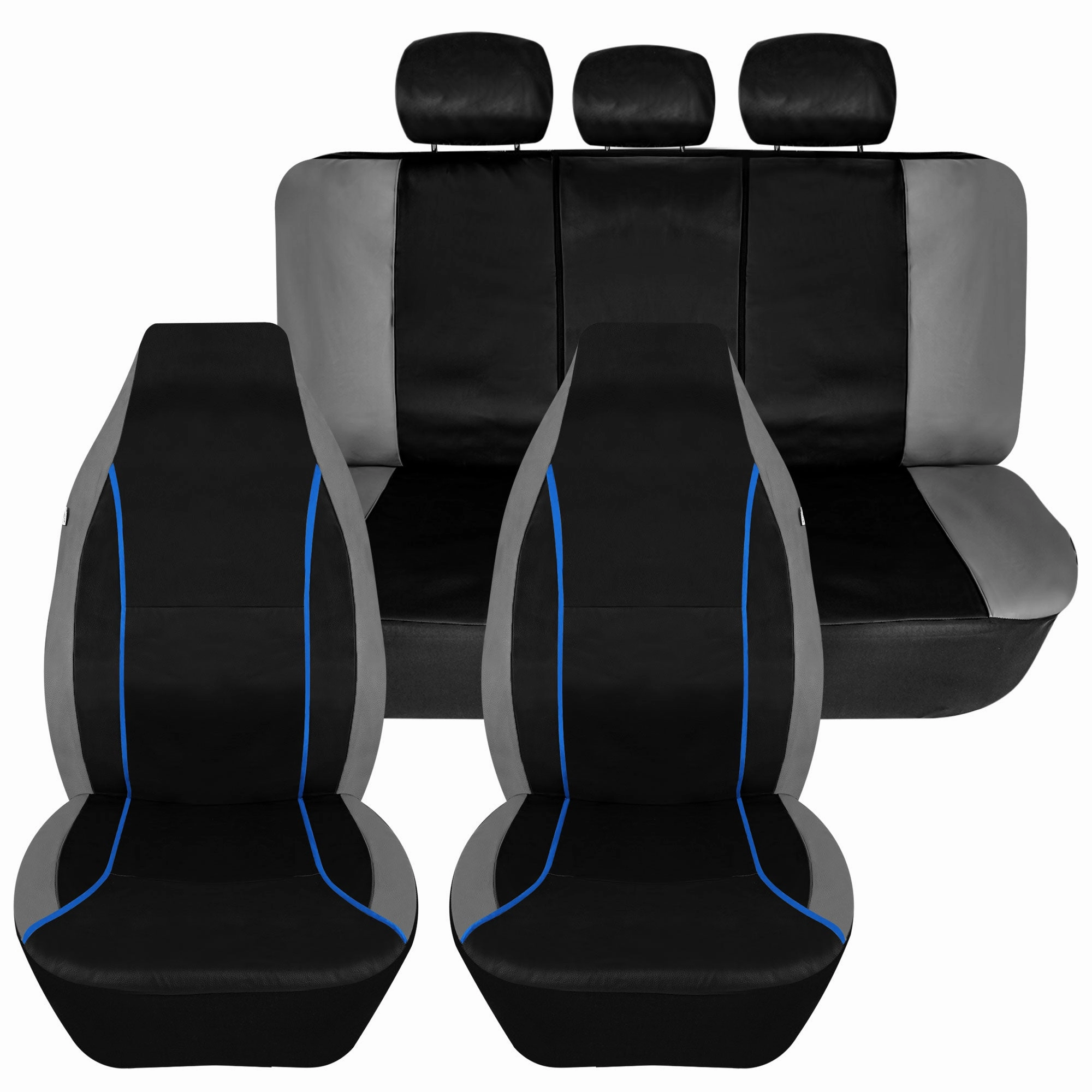 Bold Contrasting Leatherette Seat Covers Full Set - Blue