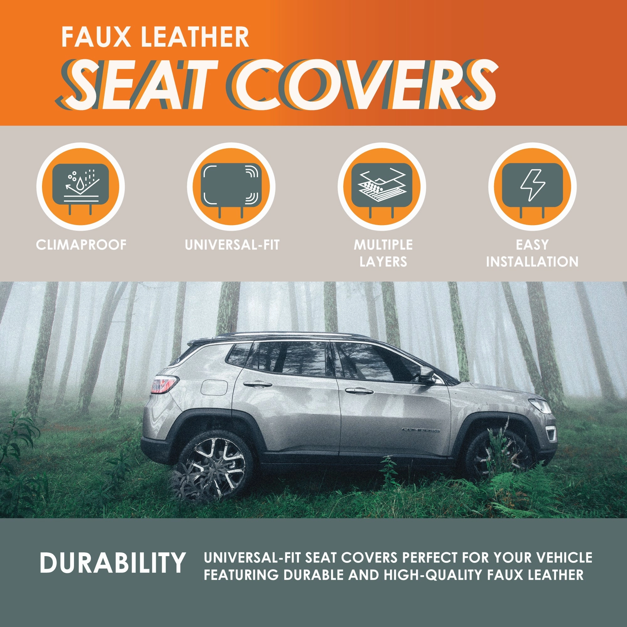 Bold Contrasting Leatherette Seat Covers Full Set - Gray