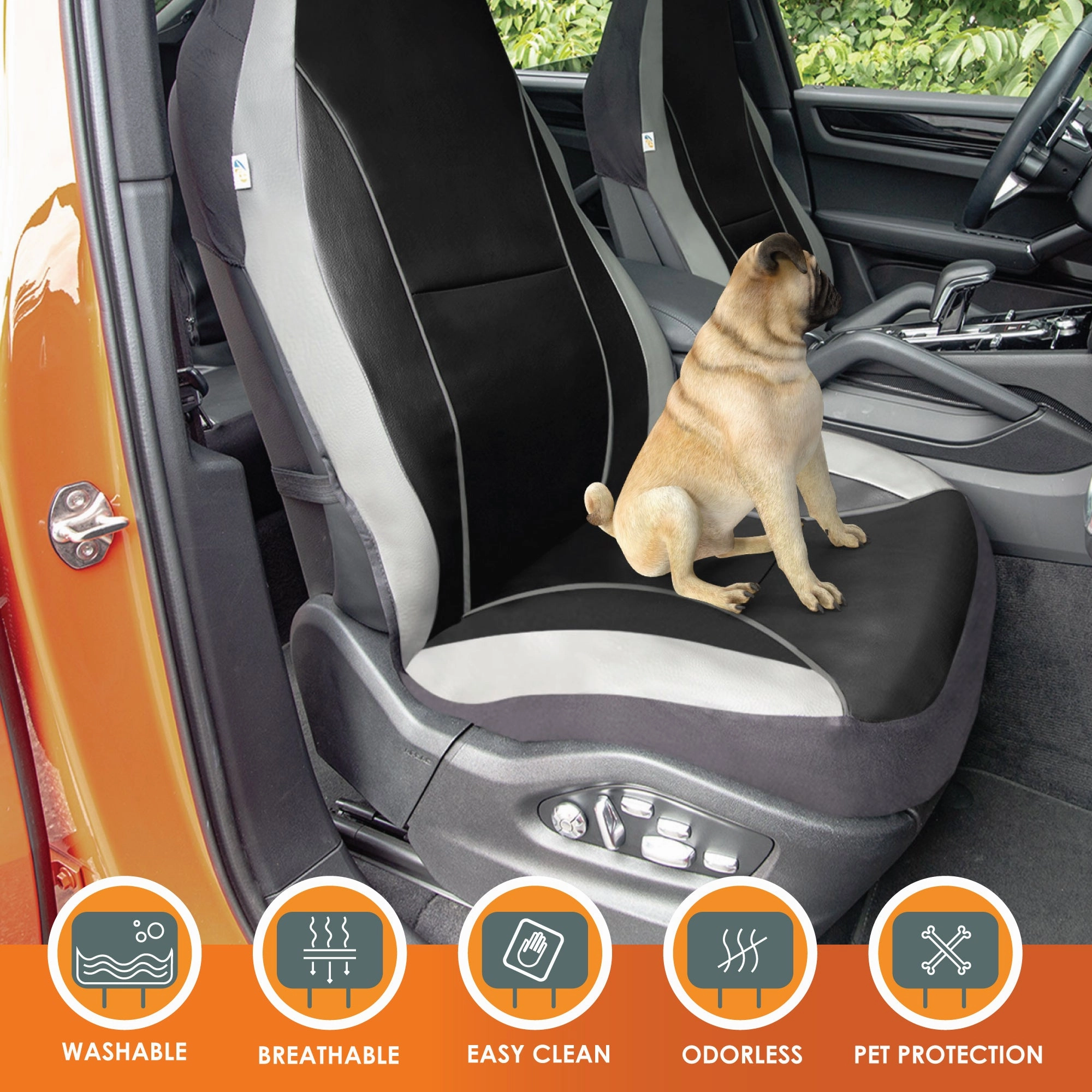 Bold Contrasting Leatherette Seat Covers Full Set - Gray