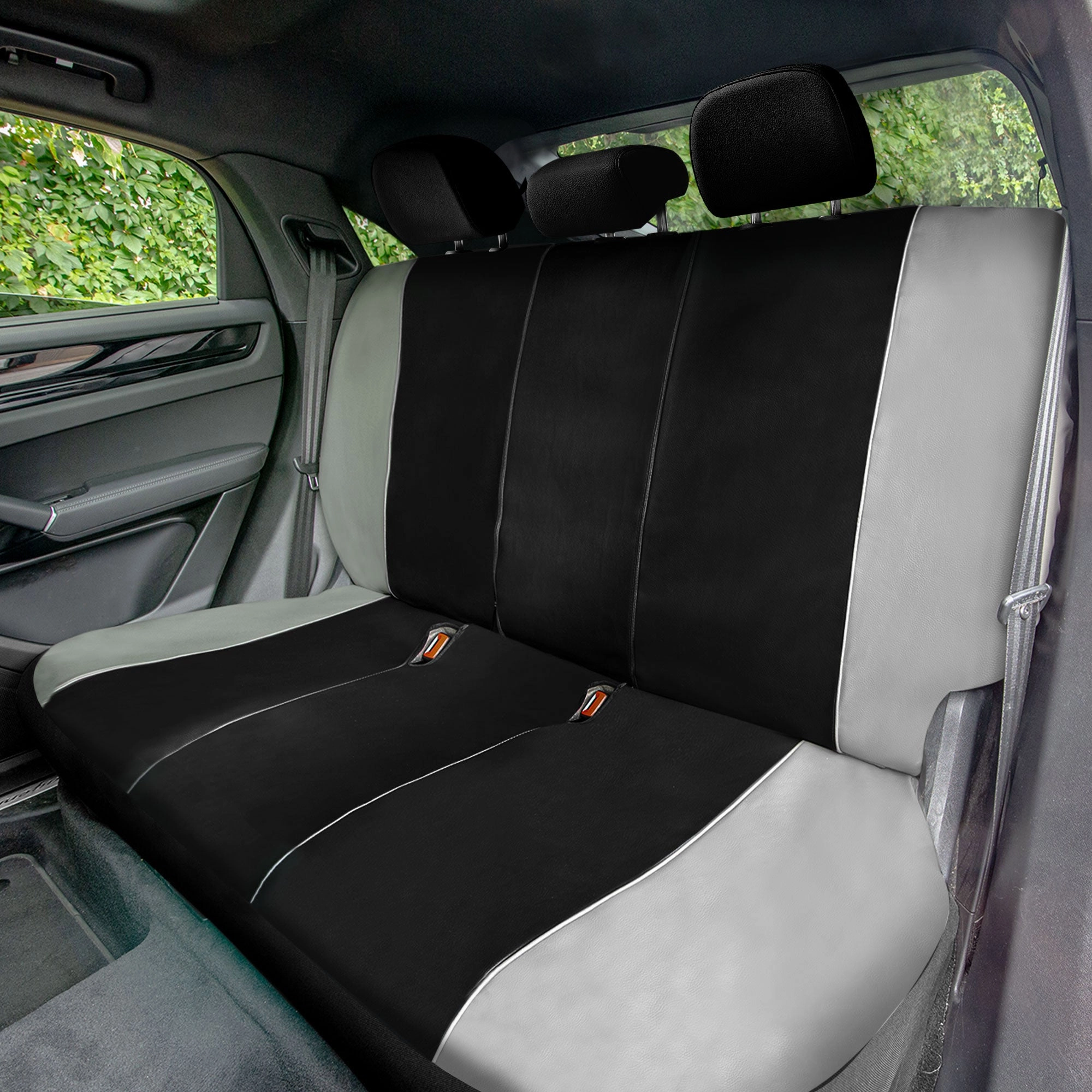 Bold Contrasting Leatherette Seat Covers Full Set - Gray
