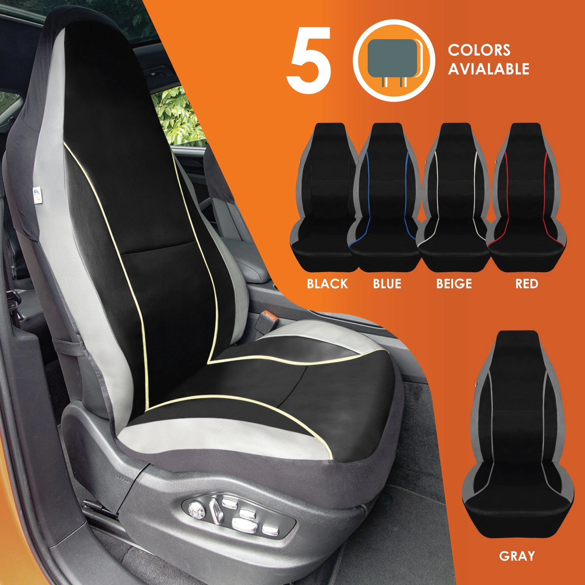 Bold Contrasting Leatherette Seat Covers Full Set - Gray