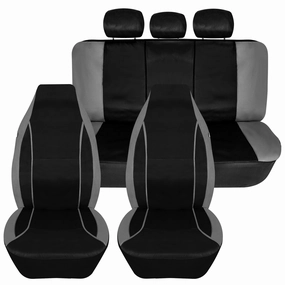Bold Contrasting Leatherette Seat Covers Full Set - Gray