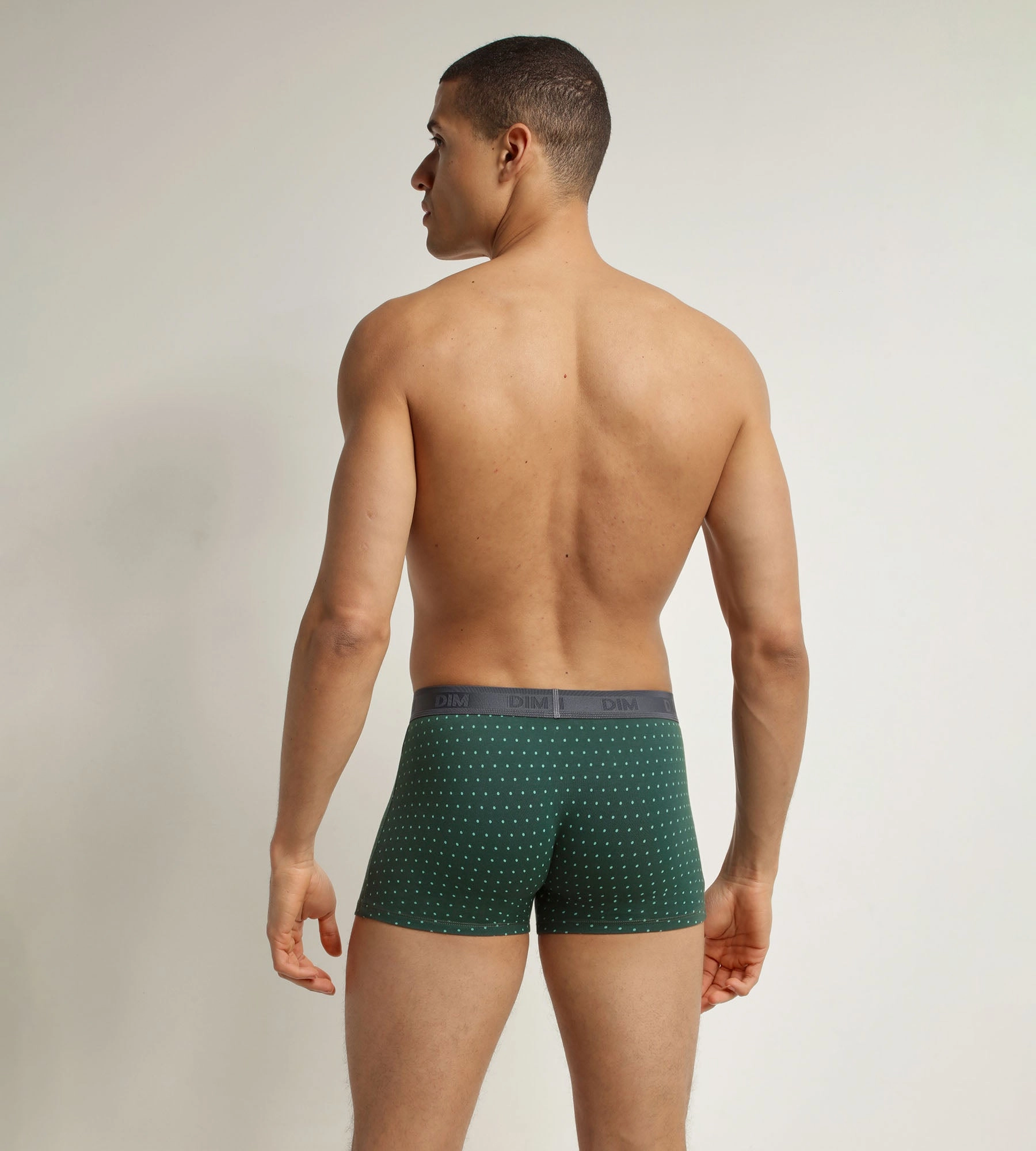 Boxer homme en coton stretch Vert à pois Dim Fancy