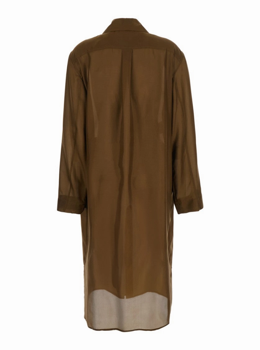 Brown Cardigan With Wide Collar And Long Sleeves
