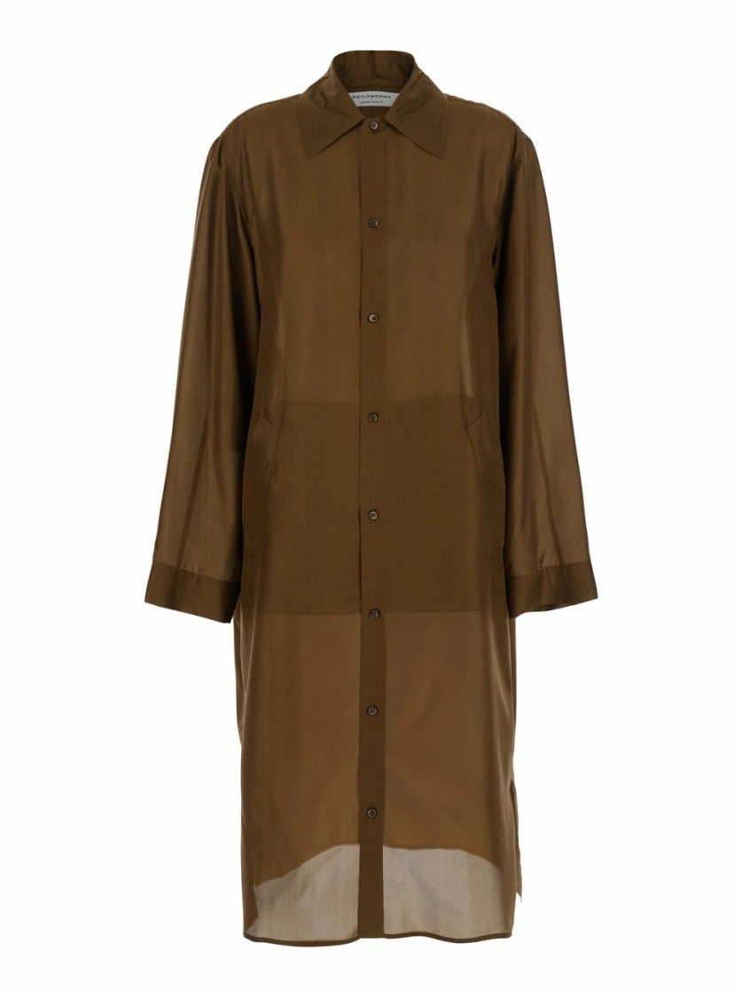 Brown Cardigan With Wide Collar And Long Sleeves