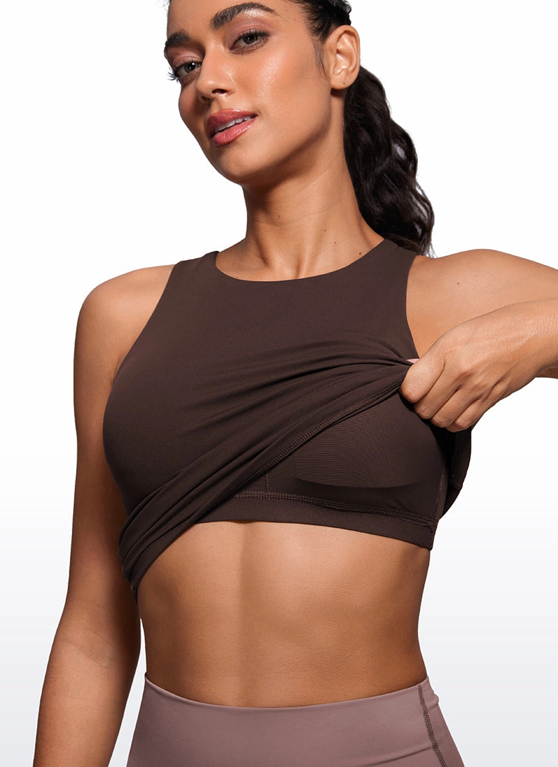 Butterluxe Waist Length Built-in Bra Tanks High Neck