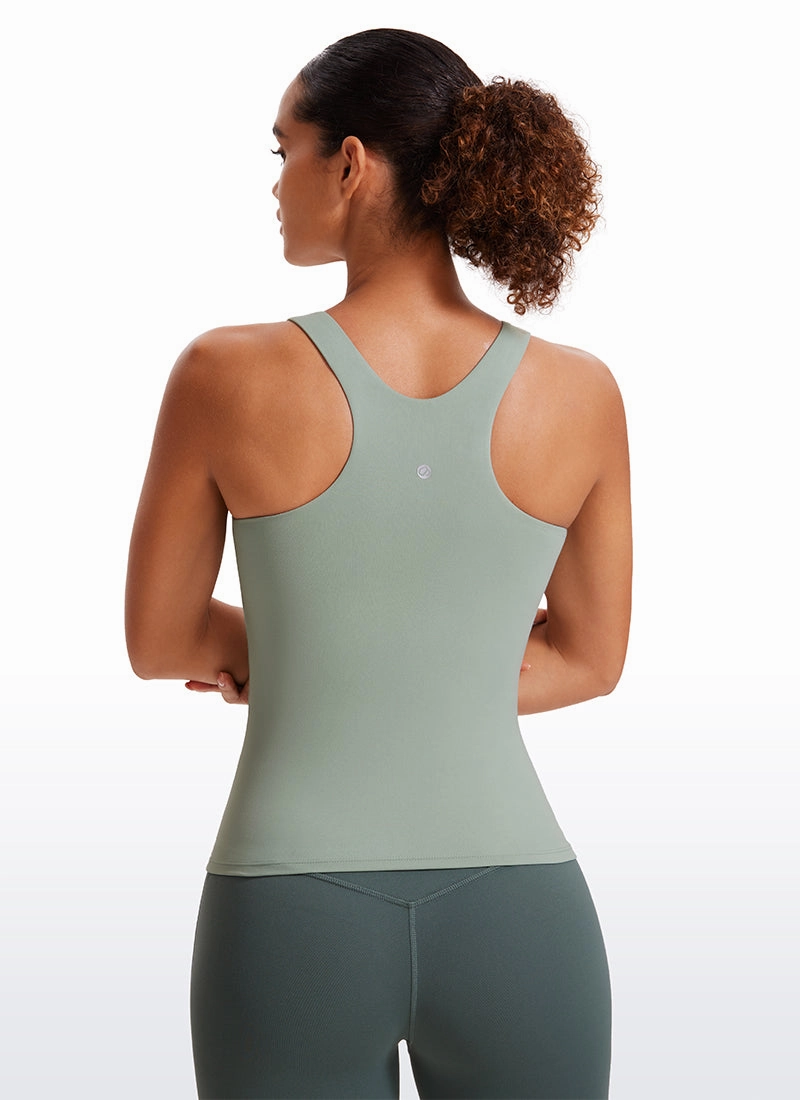 Butterluxe Waist Length Built-in Bra Tanks High Neck