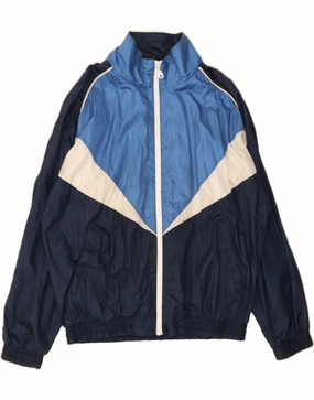 C&A Mens Loose Fit Tracksuit Top Jacket Large Navy Blue Colourblock Nylon
