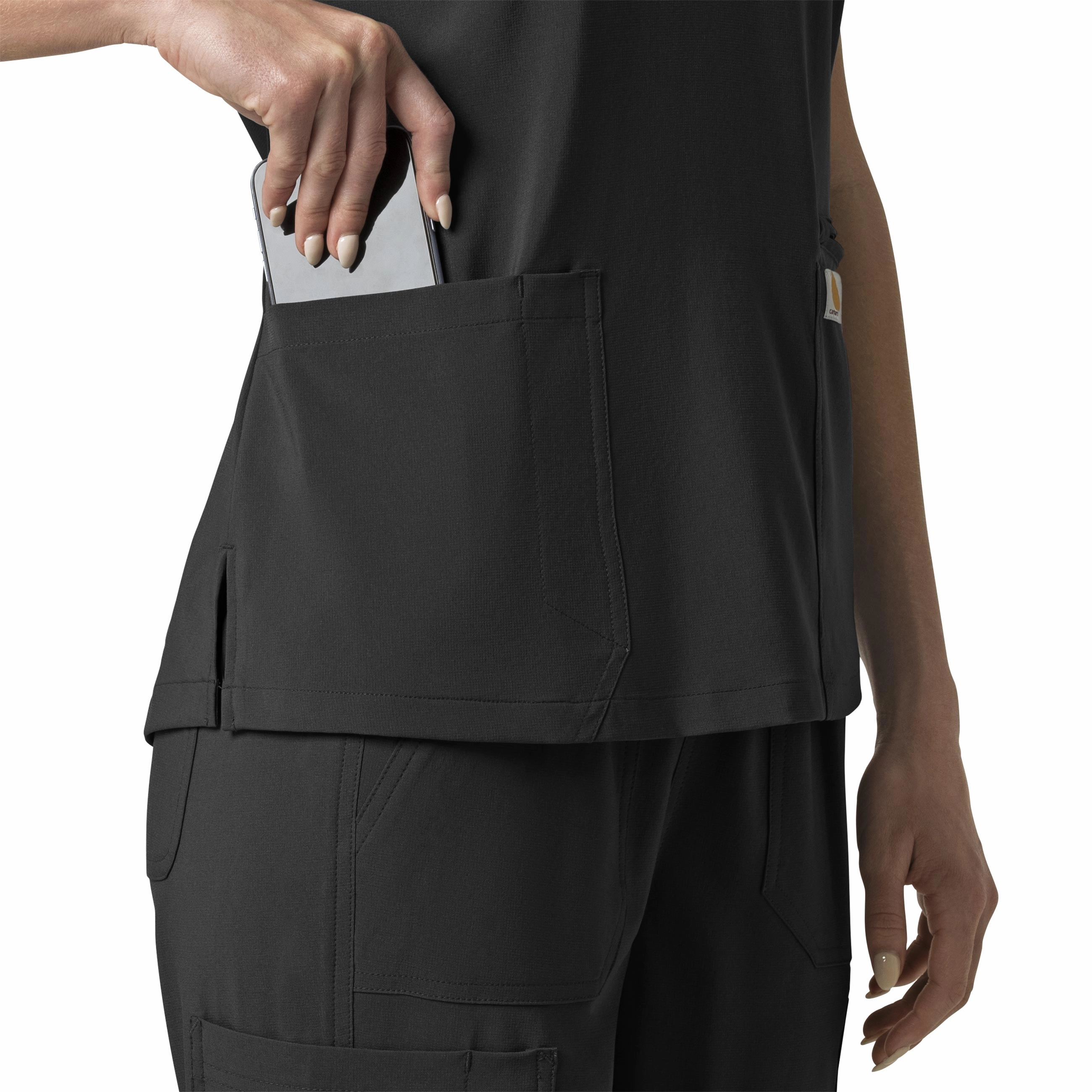 Carhartt Force Cross-Flex Women's Flex Panel V-Neck Scrub Top - Black