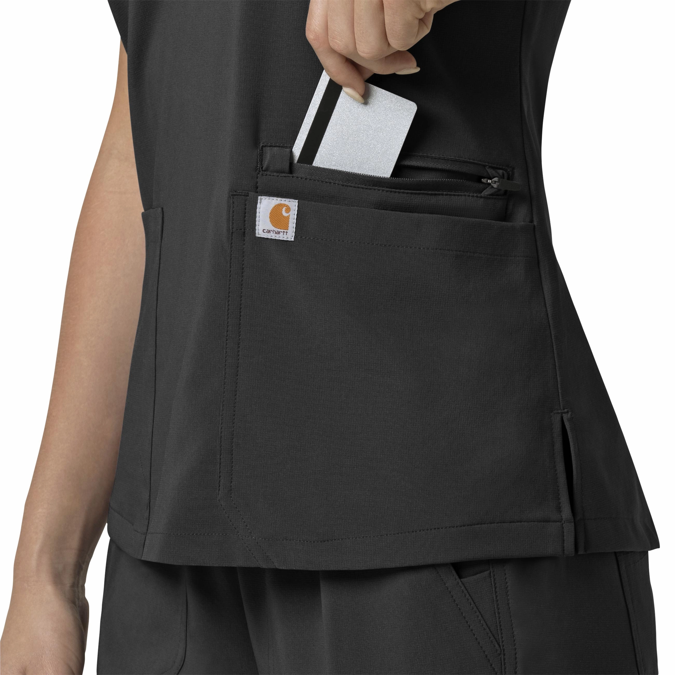 Carhartt Force Cross-Flex Women's Flex Panel V-Neck Scrub Top - Black