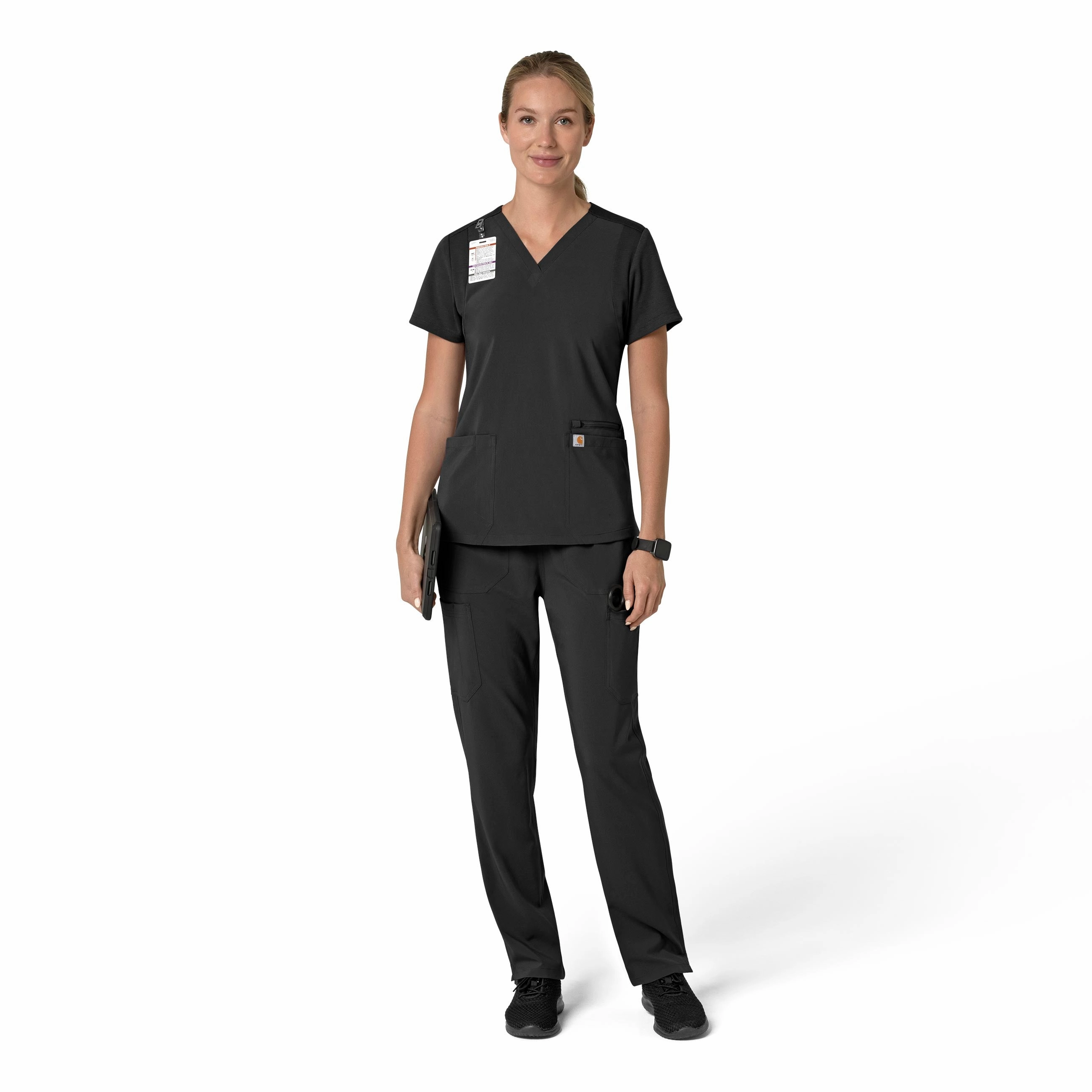 Carhartt Force Cross-Flex Women's Flex Panel V-Neck Scrub Top - Black