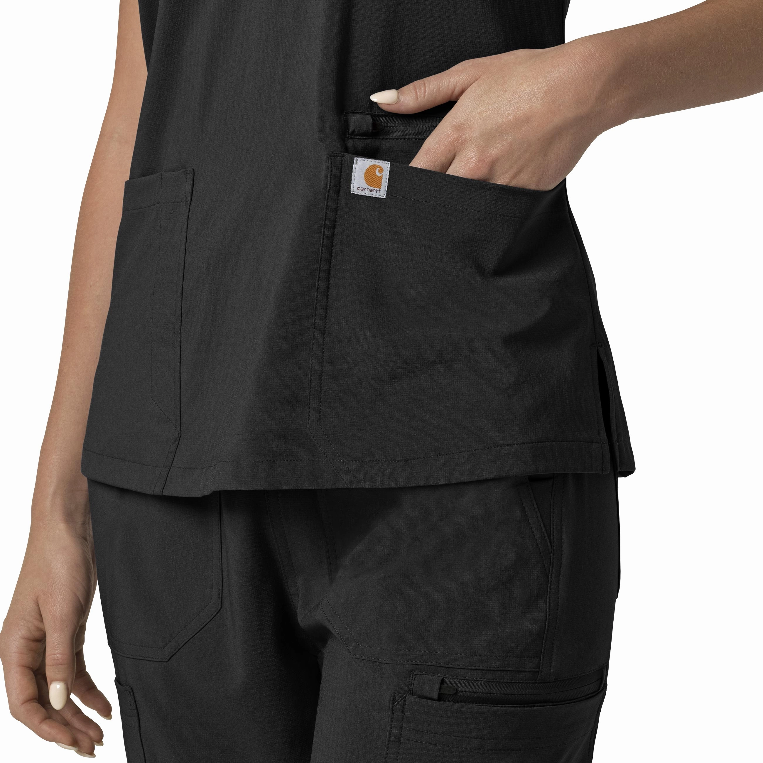 Carhartt Force Cross-Flex Women's Flex Panel V-Neck Scrub Top - Black