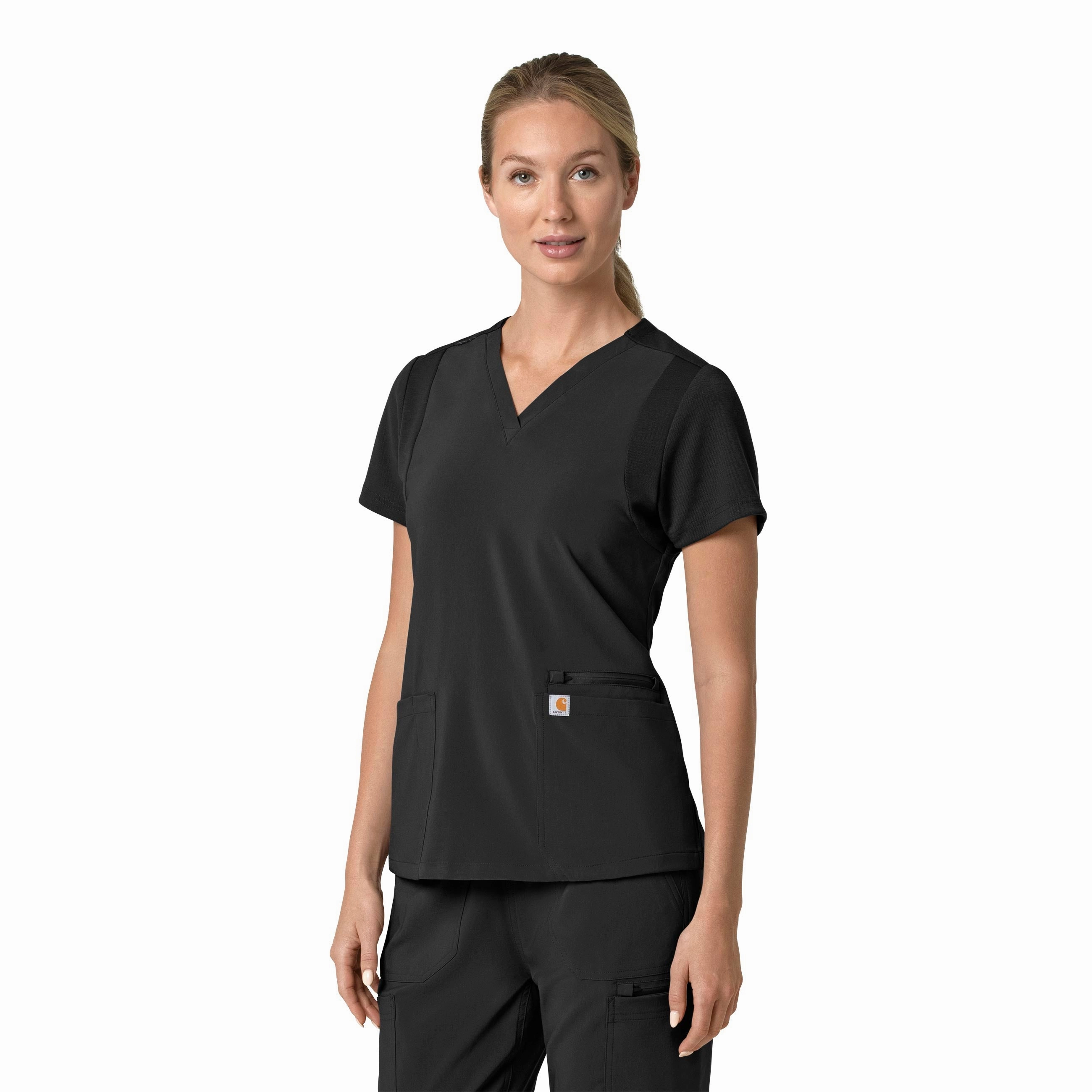 Carhartt Force Cross-Flex Women's Flex Panel V-Neck Scrub Top - Black