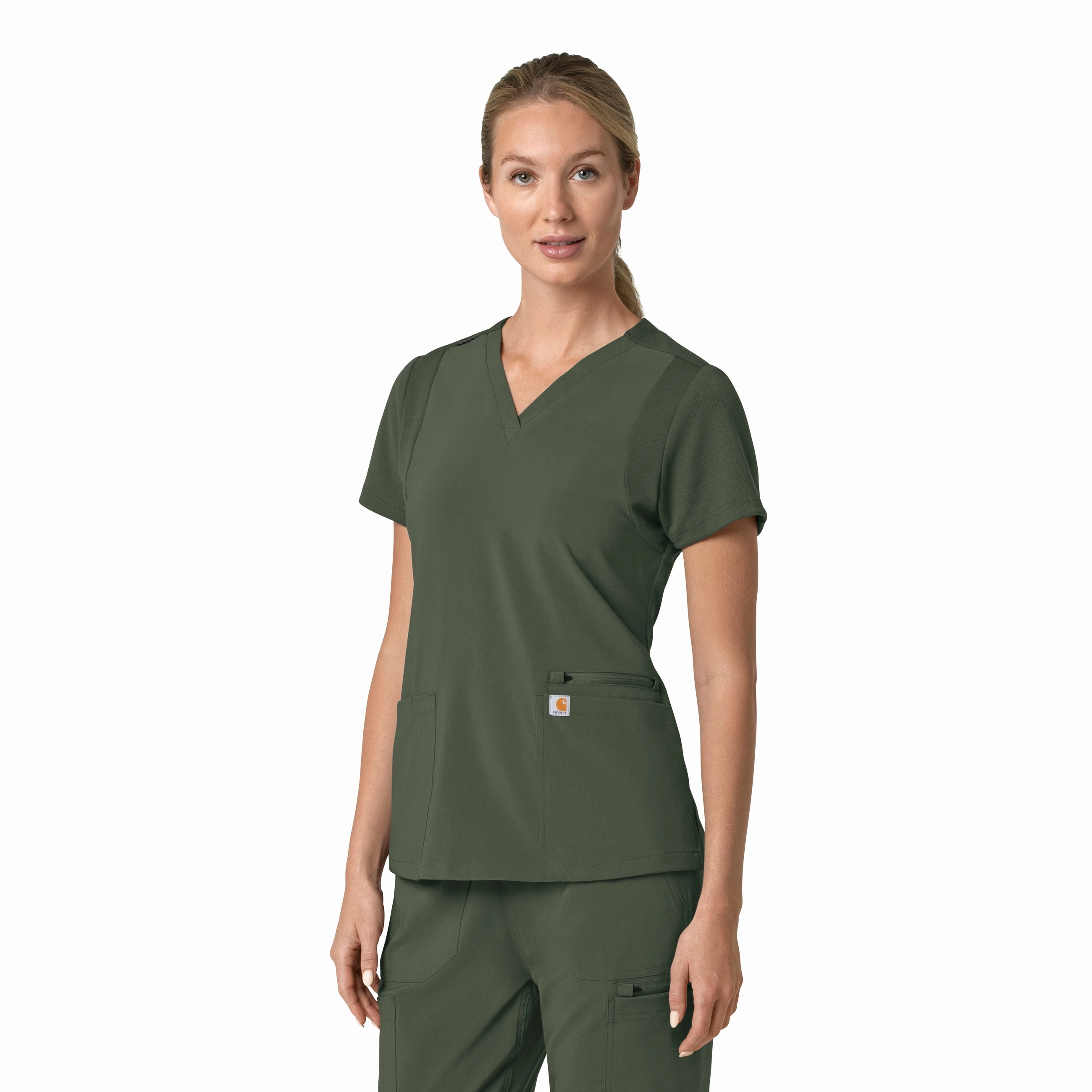 Carhartt Force Cross-Flex Women's Flex Panel V-Neck Scrub Top - Olive