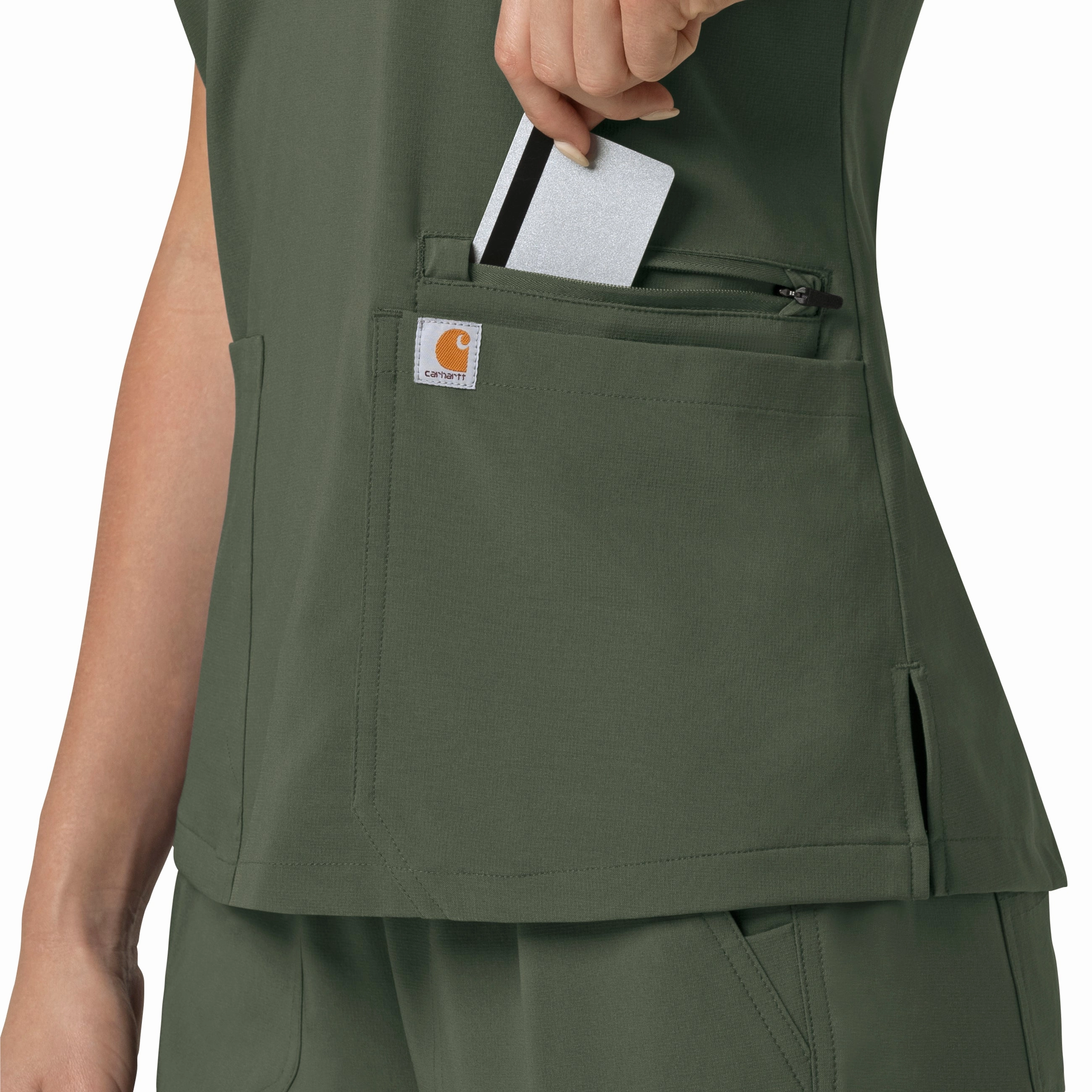 Carhartt Force Cross-Flex Women's Flex Panel V-Neck Scrub Top - Olive