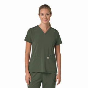 Carhartt Force Cross-Flex Women's Flex Panel V-Neck Scrub Top - Olive