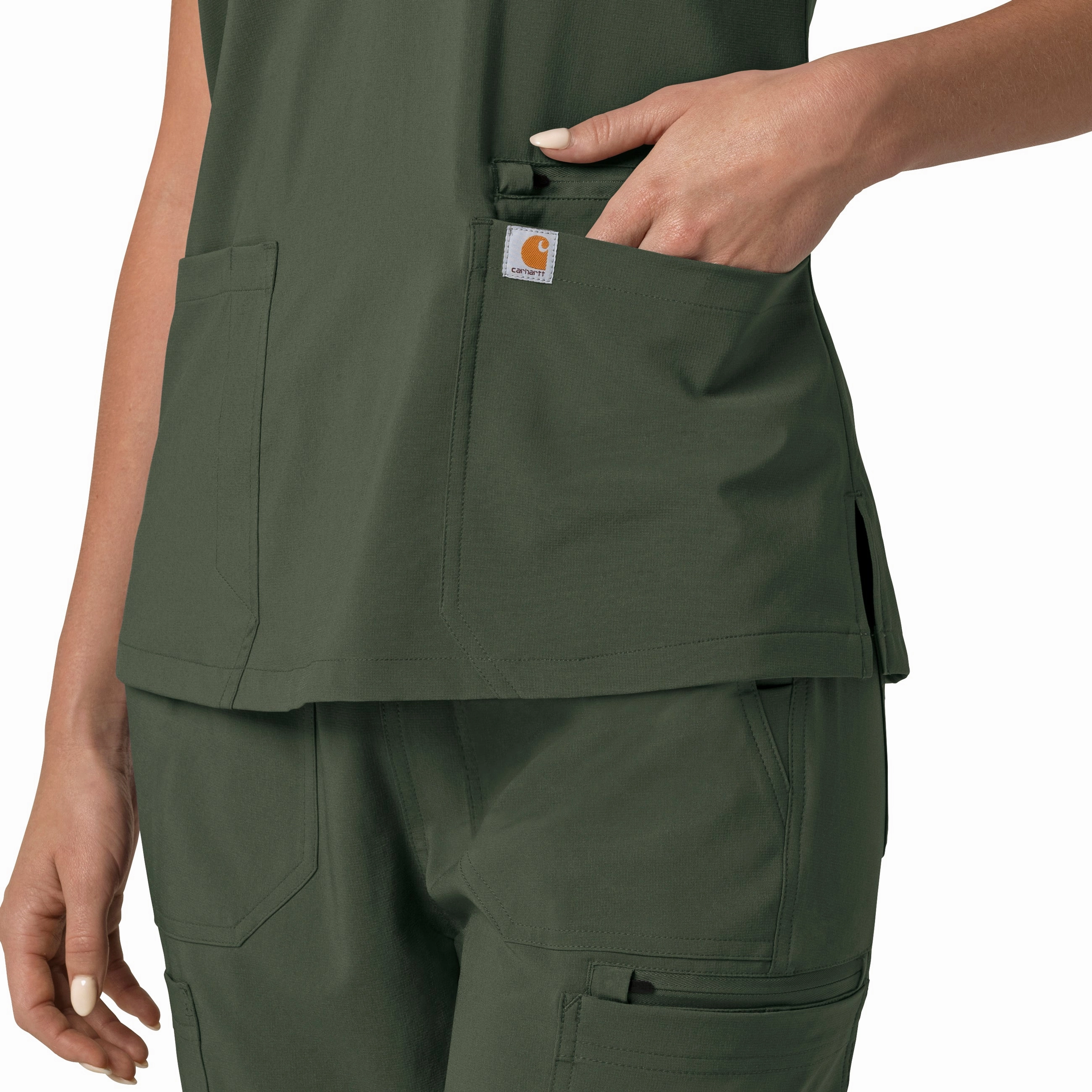 Carhartt Force Cross-Flex Women's Flex Panel V-Neck Scrub Top - Olive