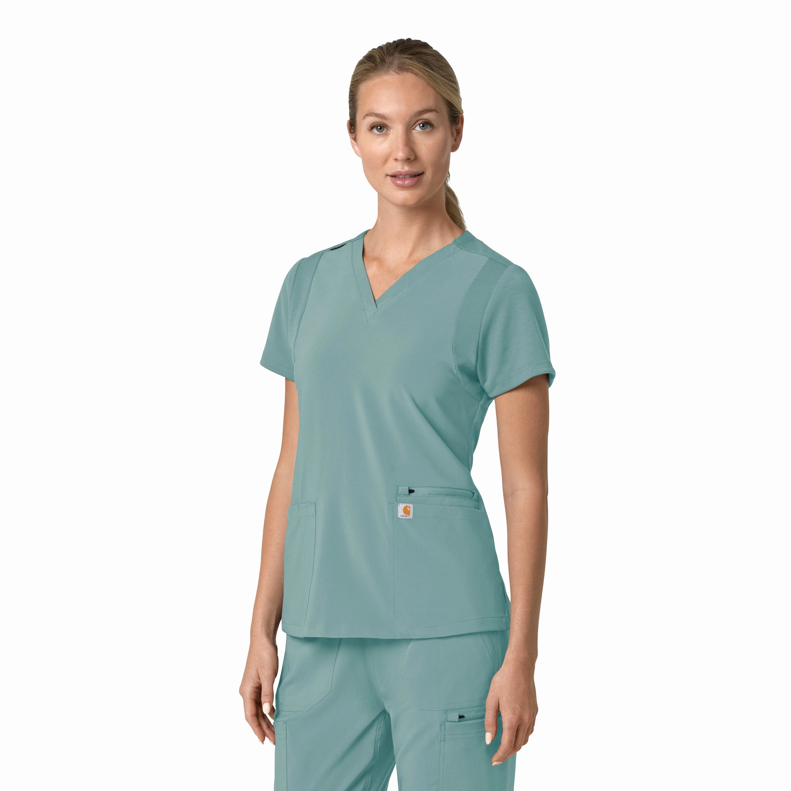 Carhartt Force Cross-Flex Women's Flex Panel V-Neck Scrub Top - Summer Blue