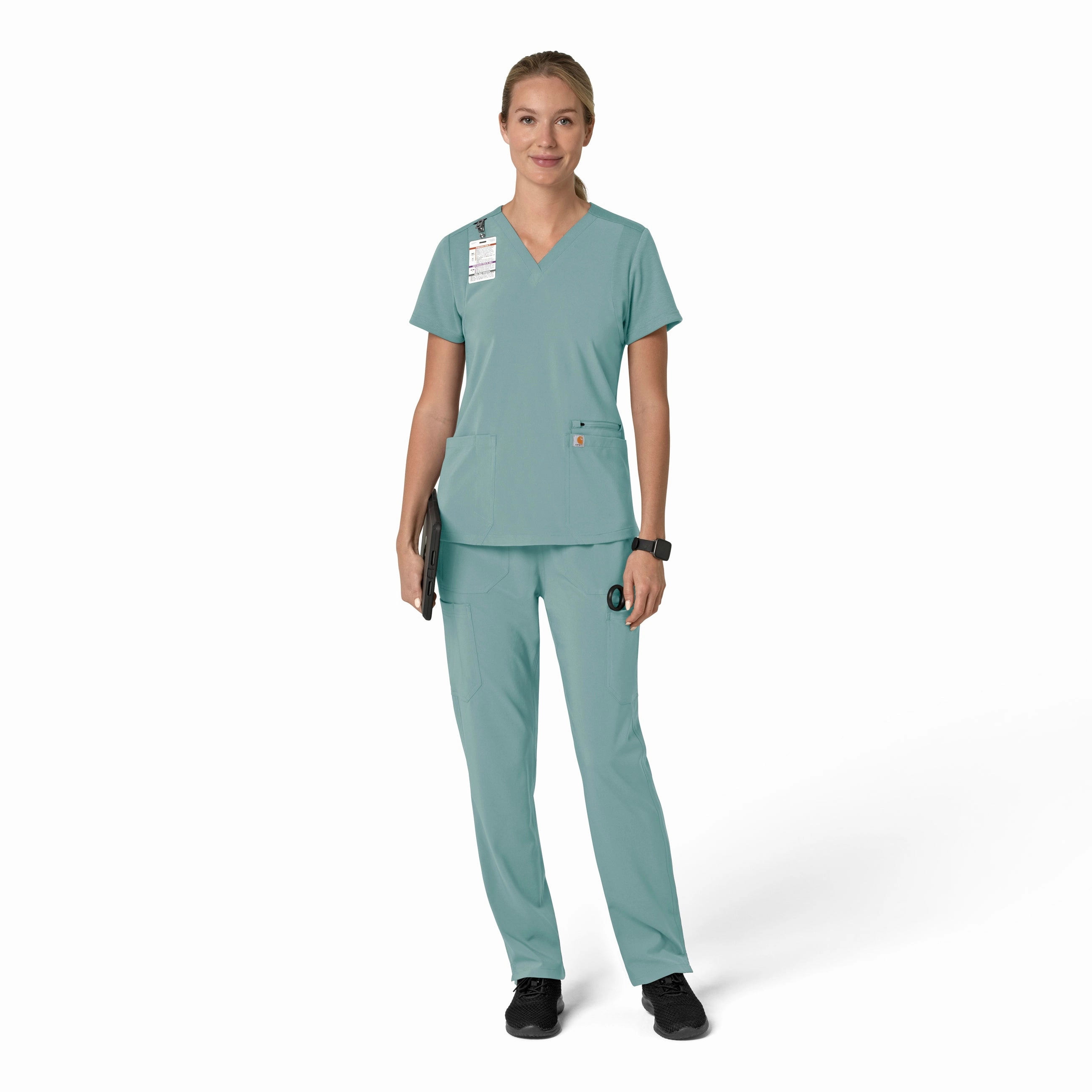 Carhartt Force Cross-Flex Women's Flex Panel V-Neck Scrub Top - Summer Blue
