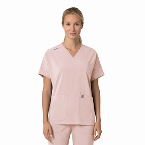 Carhartt Force Cross-Flex Women's Oversized V-Neck Scrub Top - Soft Rose