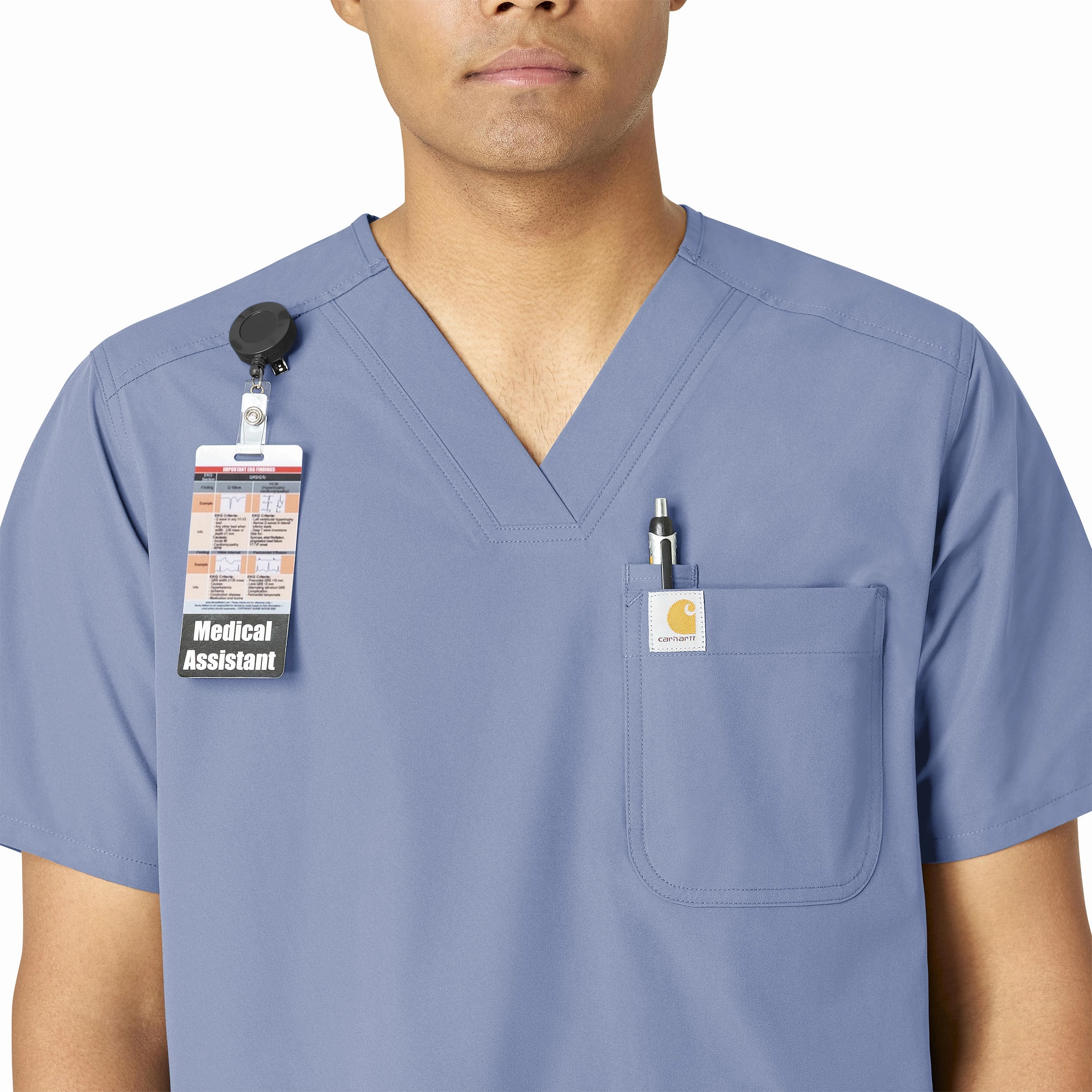 Carhartt Force Essentials Men's V-Neck Shirttail Scrub Top - Ceil Blue