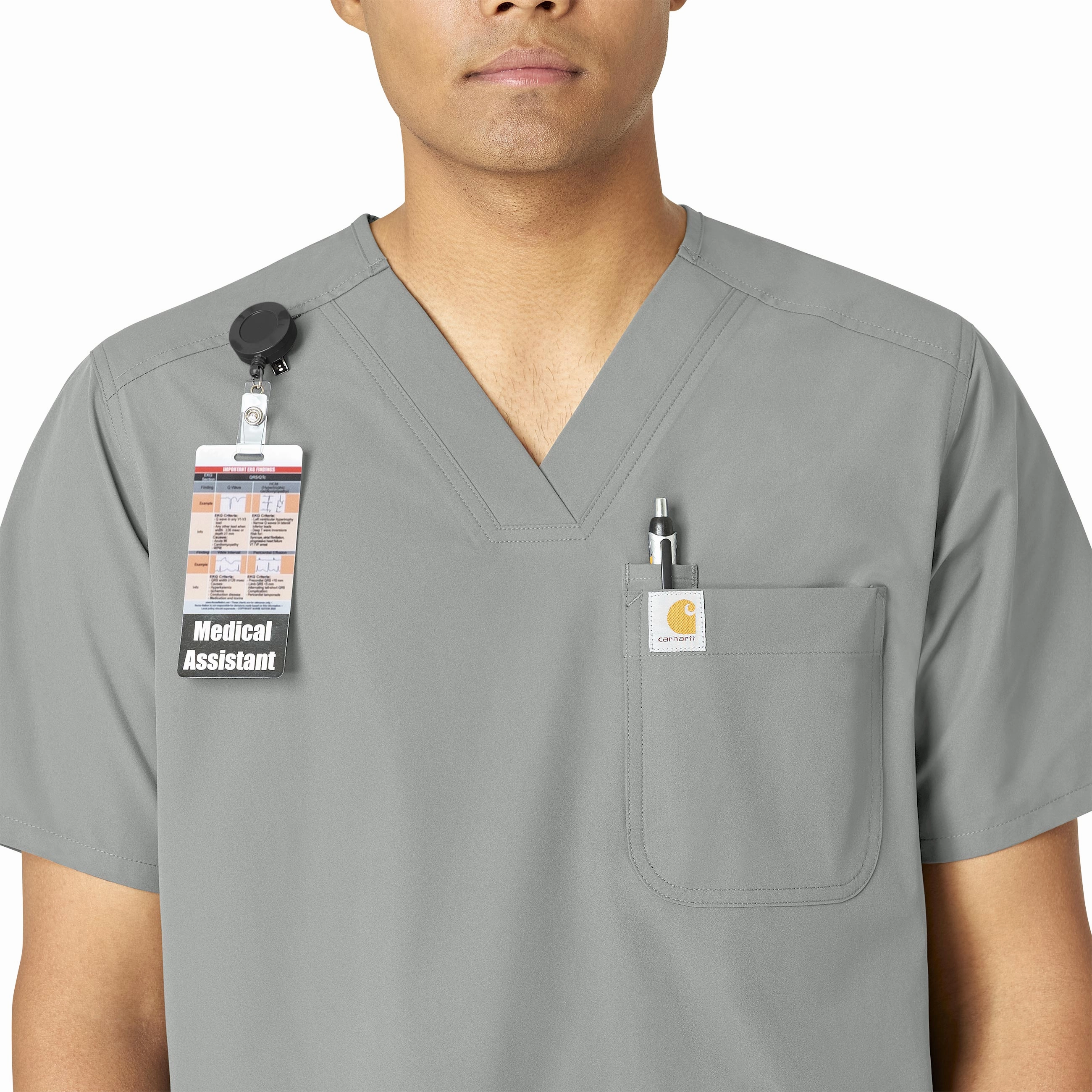 Carhartt Force Essentials Men's V-Neck Shirttail Scrub Top - Grey