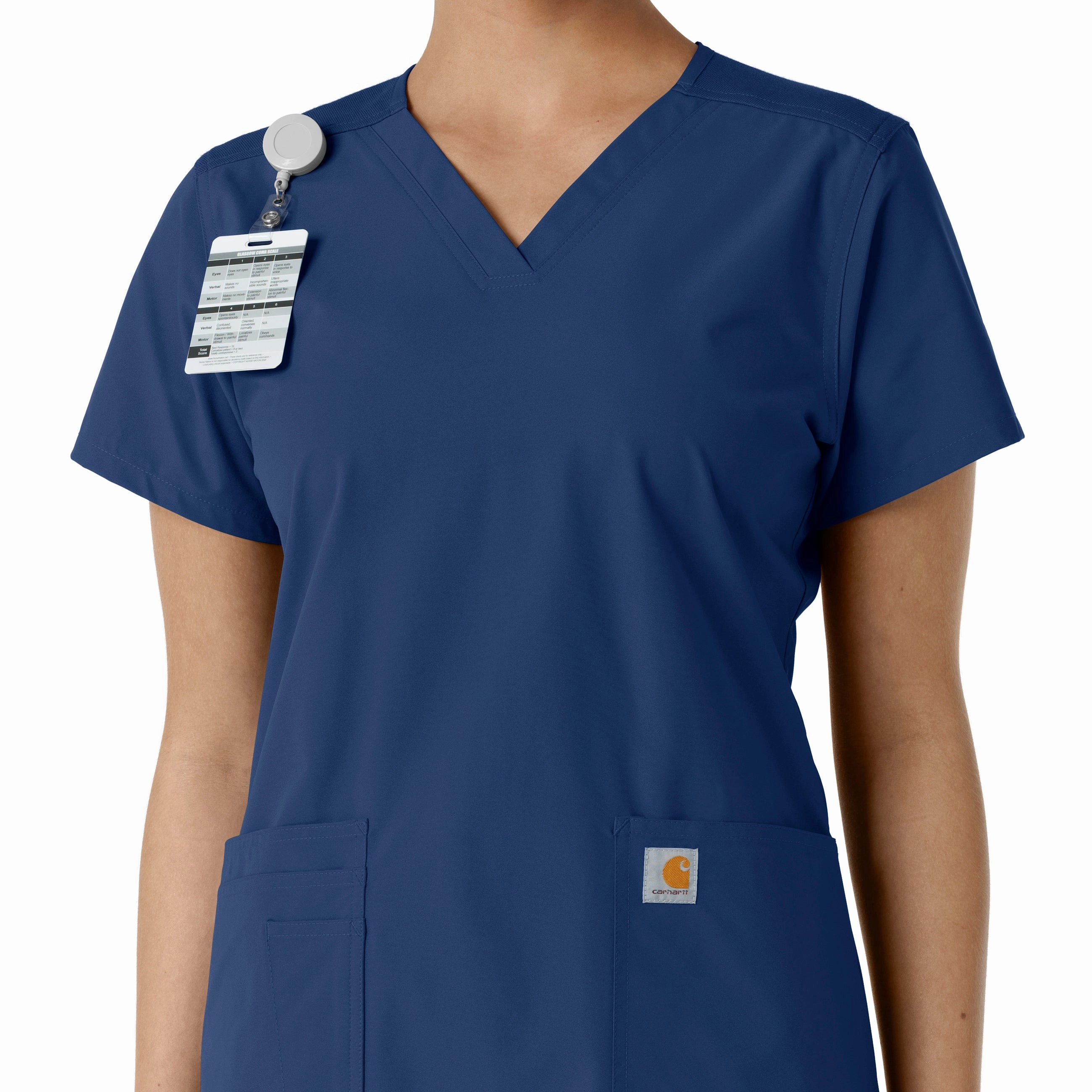 Carhartt Force Essentials Women's V-Neck Knit Panel Scrub Top - Navy
