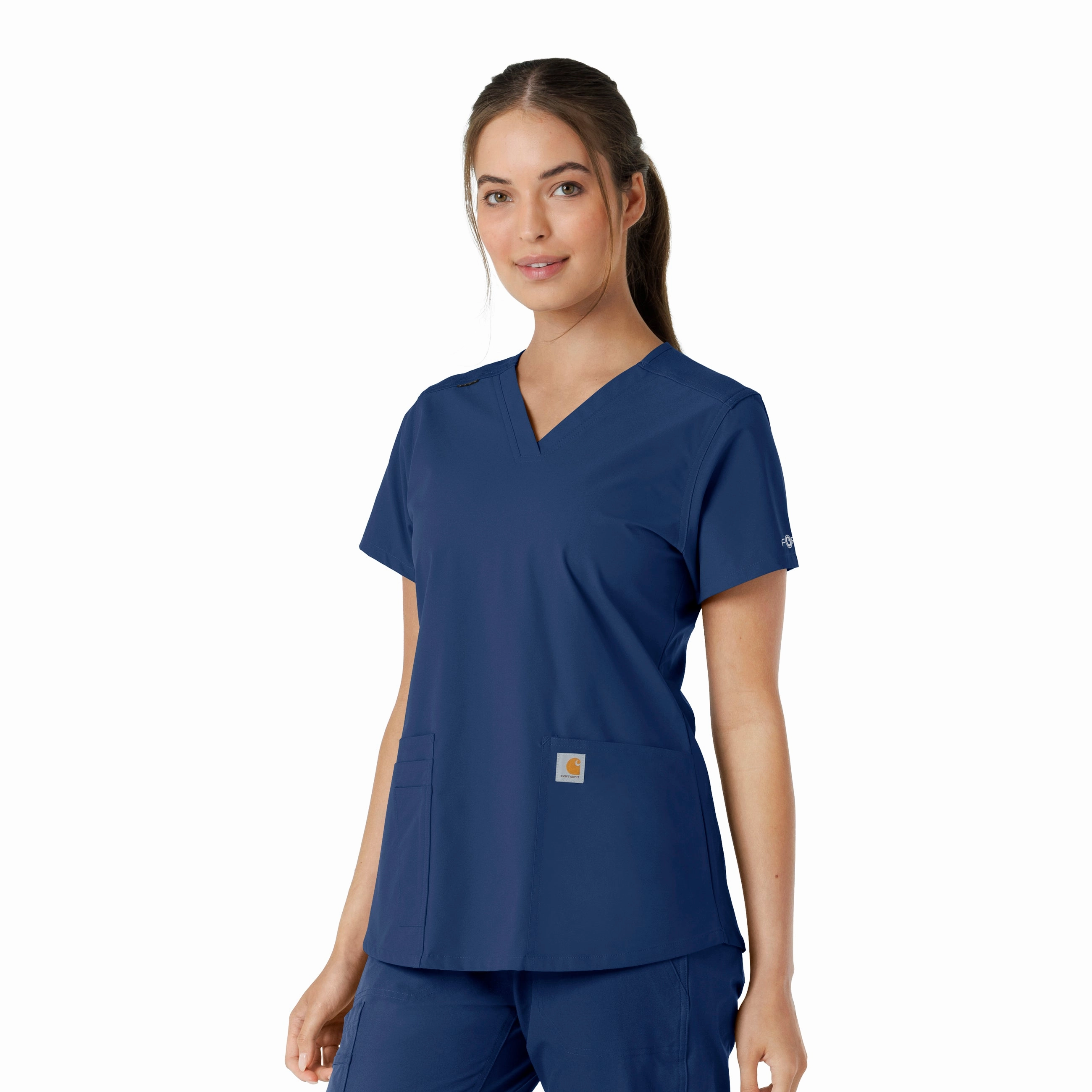 Carhartt Force Essentials Women's V-Neck Knit Panel Scrub Top - Navy