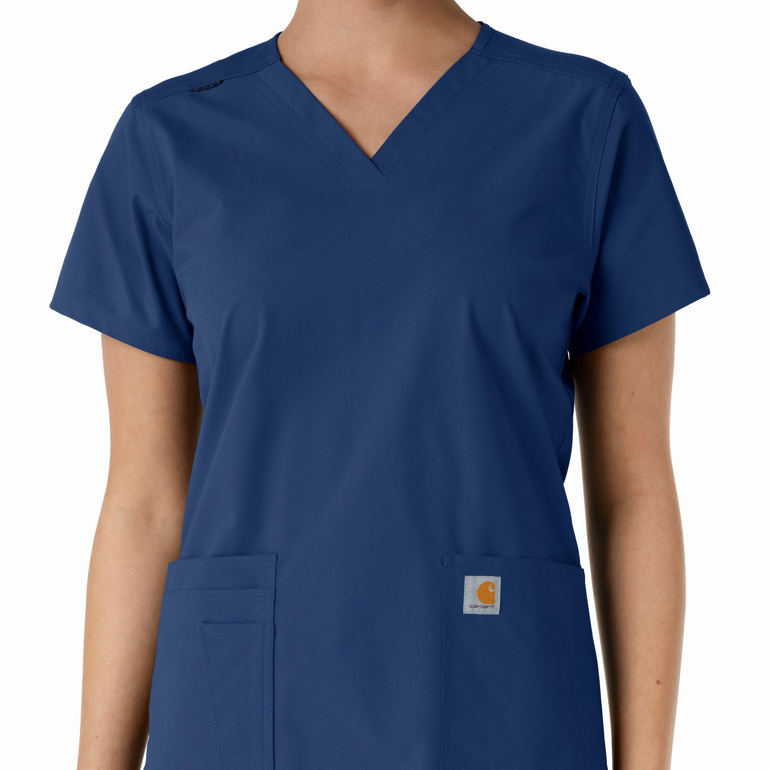 Carhartt Force Essentials Women's V-Neck Knit Panel Scrub Top - Navy