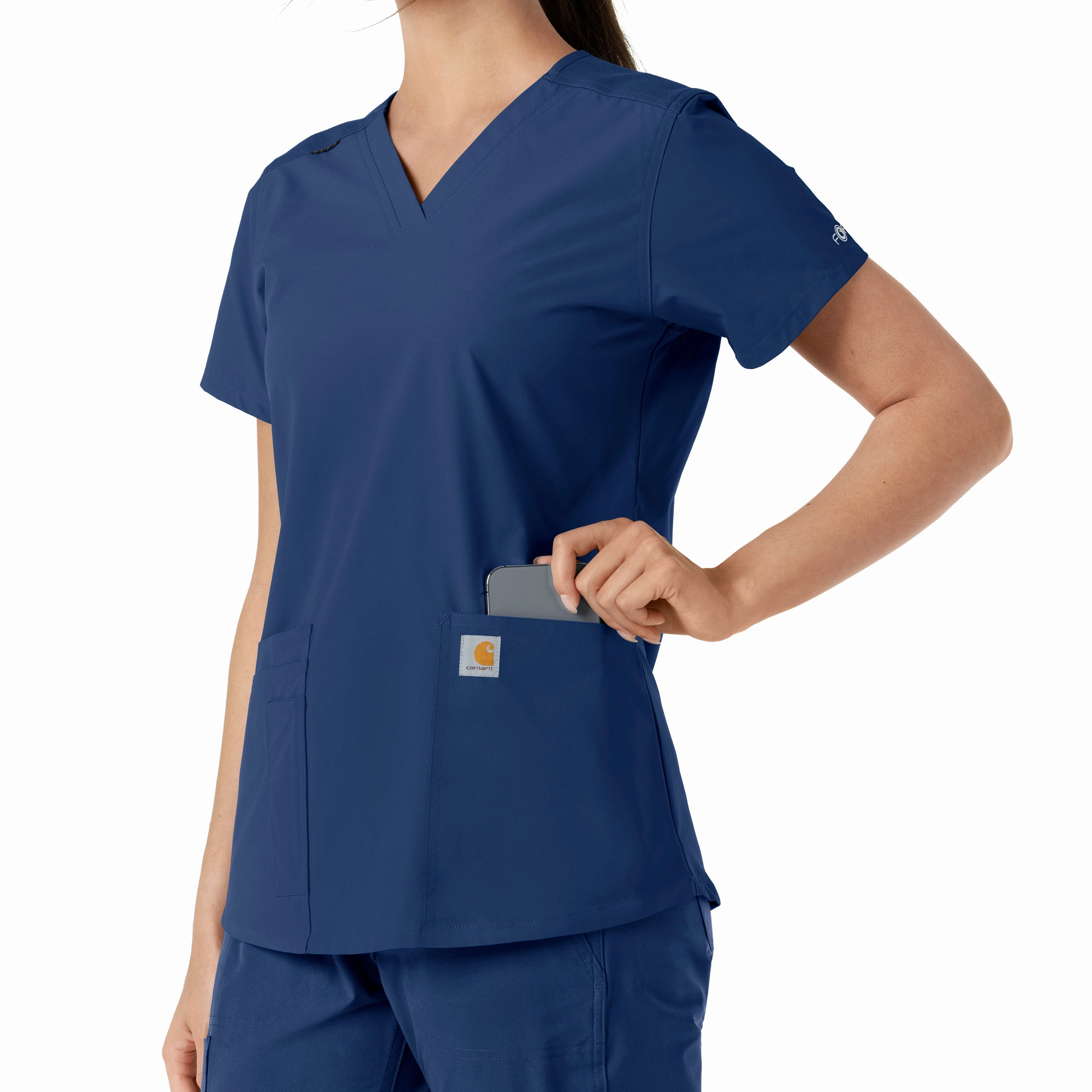 Carhartt Force Essentials Women's V-Neck Knit Panel Scrub Top - Navy