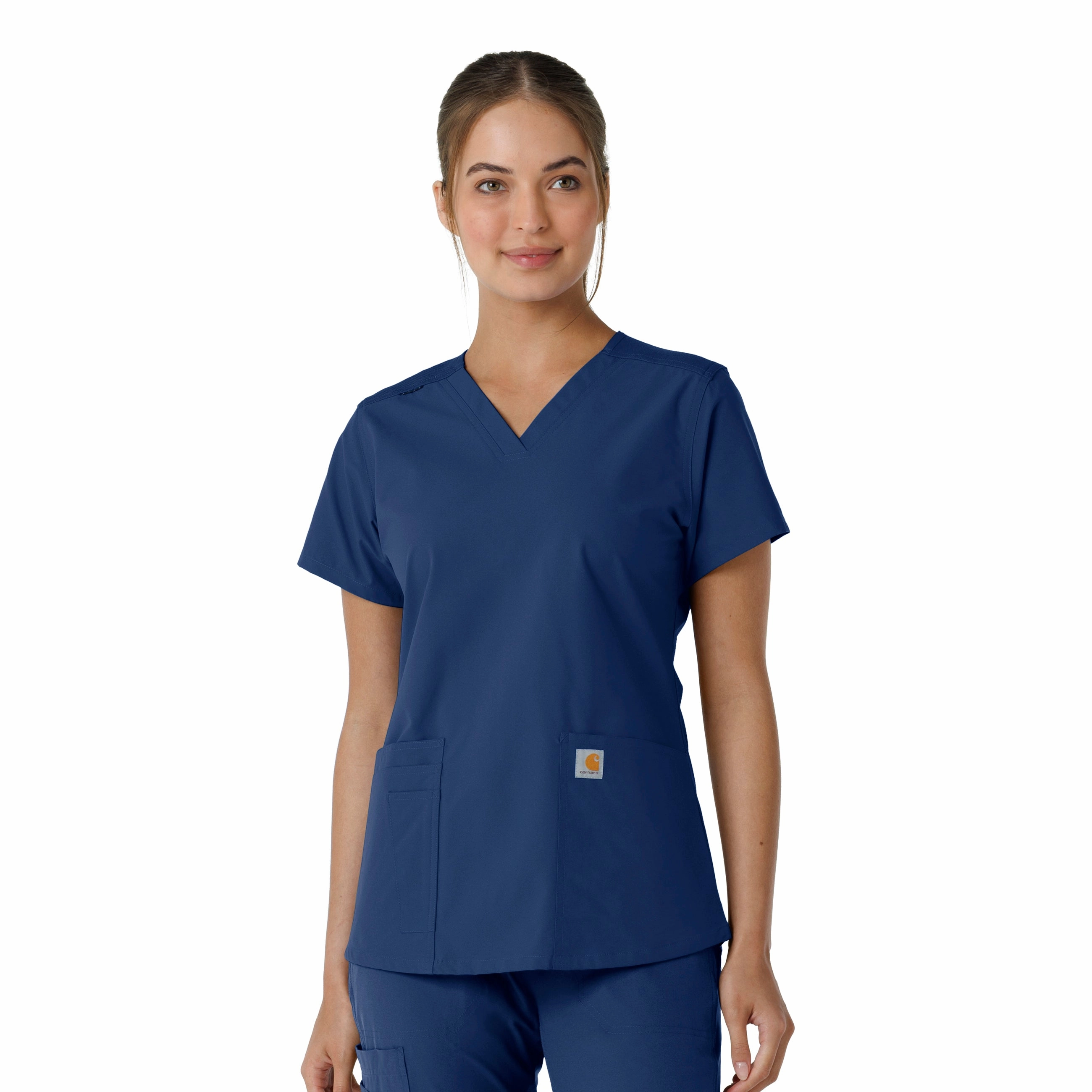 Carhartt Force Essentials Women's V-Neck Knit Panel Scrub Top - Navy