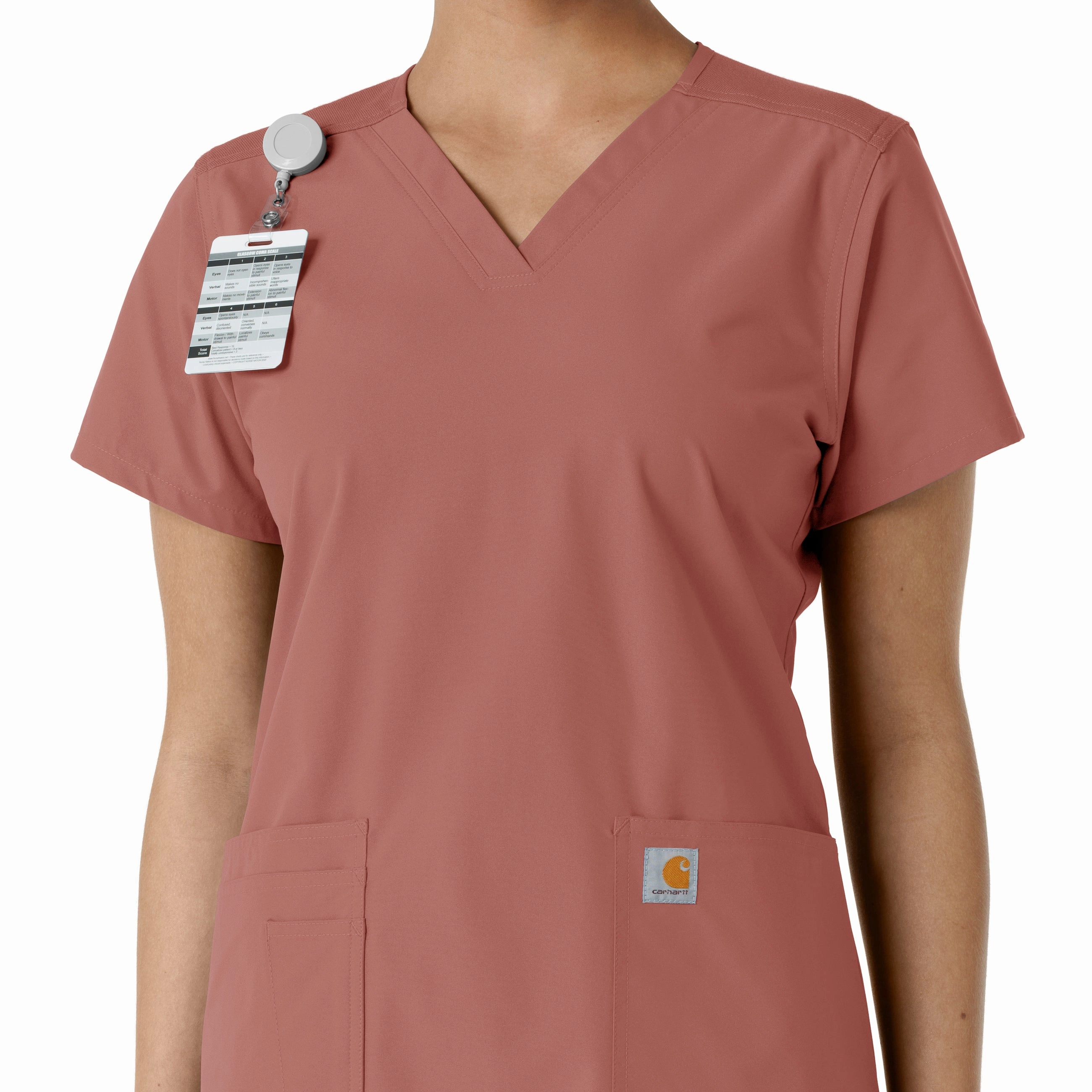 Carhartt Force Essentials Women's V-Neck Knit Panel Scrub Top - Wildrose