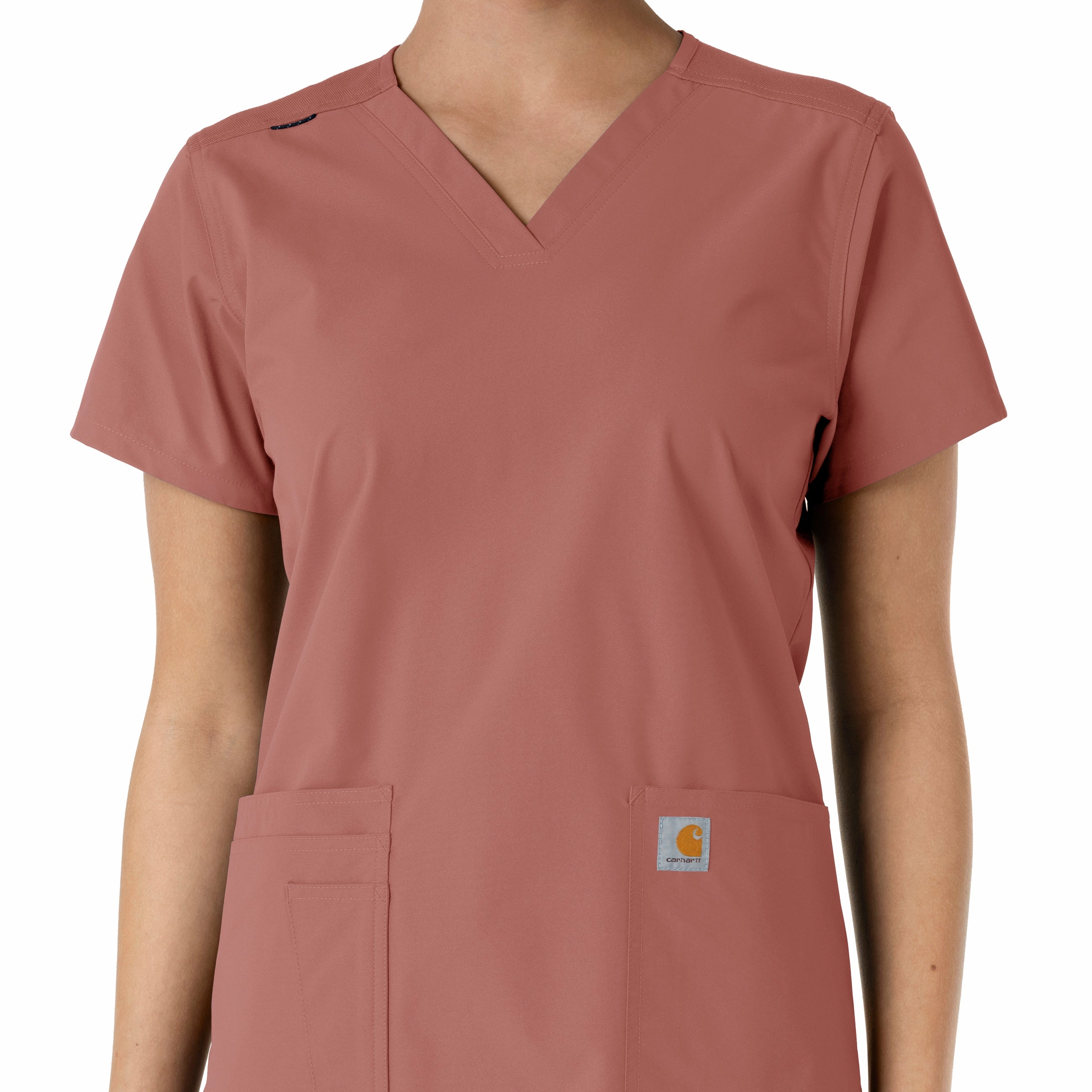 Carhartt Force Essentials Women's V-Neck Knit Panel Scrub Top - Wildrose